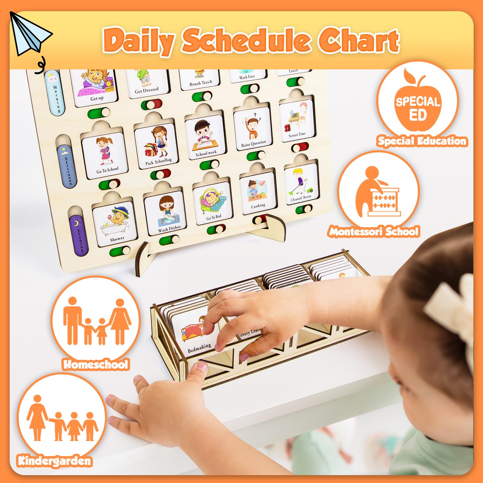 TEUVO Tabla de Calendario Visual, Horario Diario para Niños y Niñas 3.4.5.6 Años con 40 Diario Actividades para Aprender SIDA y Autismo