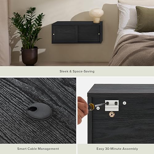 Miniatura 5 de mopio Lauren - Estante flotante para TV, estante modular multiusos para debajo de la televisión, armario de televisión de madera montado en la