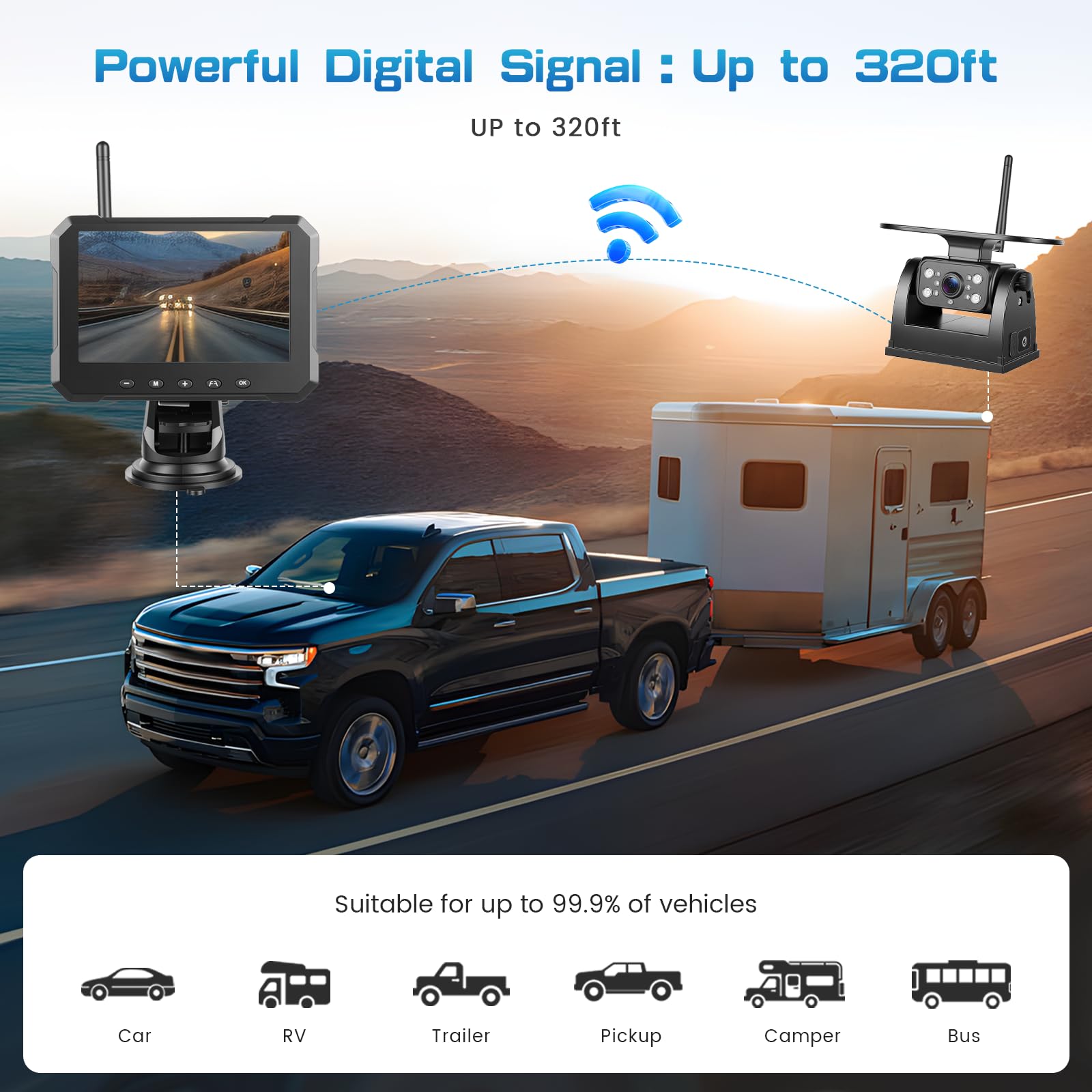 Hikity Display IPS da 7", Kit Telecamera Retromarcia Solare Wireless per Veicoli, Telecamera Magnetica IP69 Grandangolare Aiuto Parcheggio
