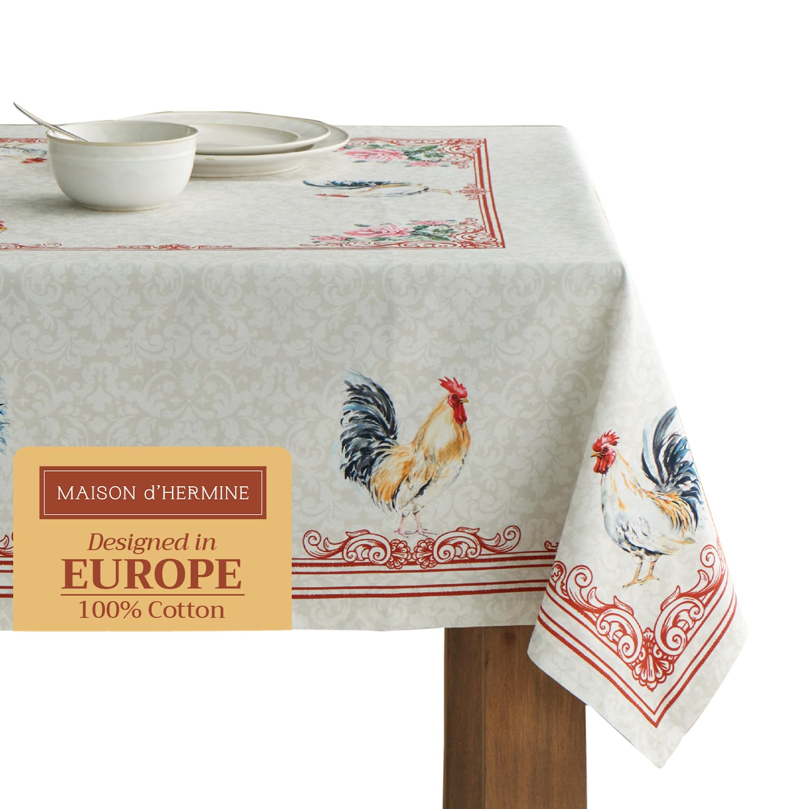 Maison d' Hermine Campagne Tischdecke 100% Baumwolle Küche | Abendessen | Tisch | Dekoration Party | Hochzeit | Frühling/Sommer (Rechteck, 160cm x 220cm)