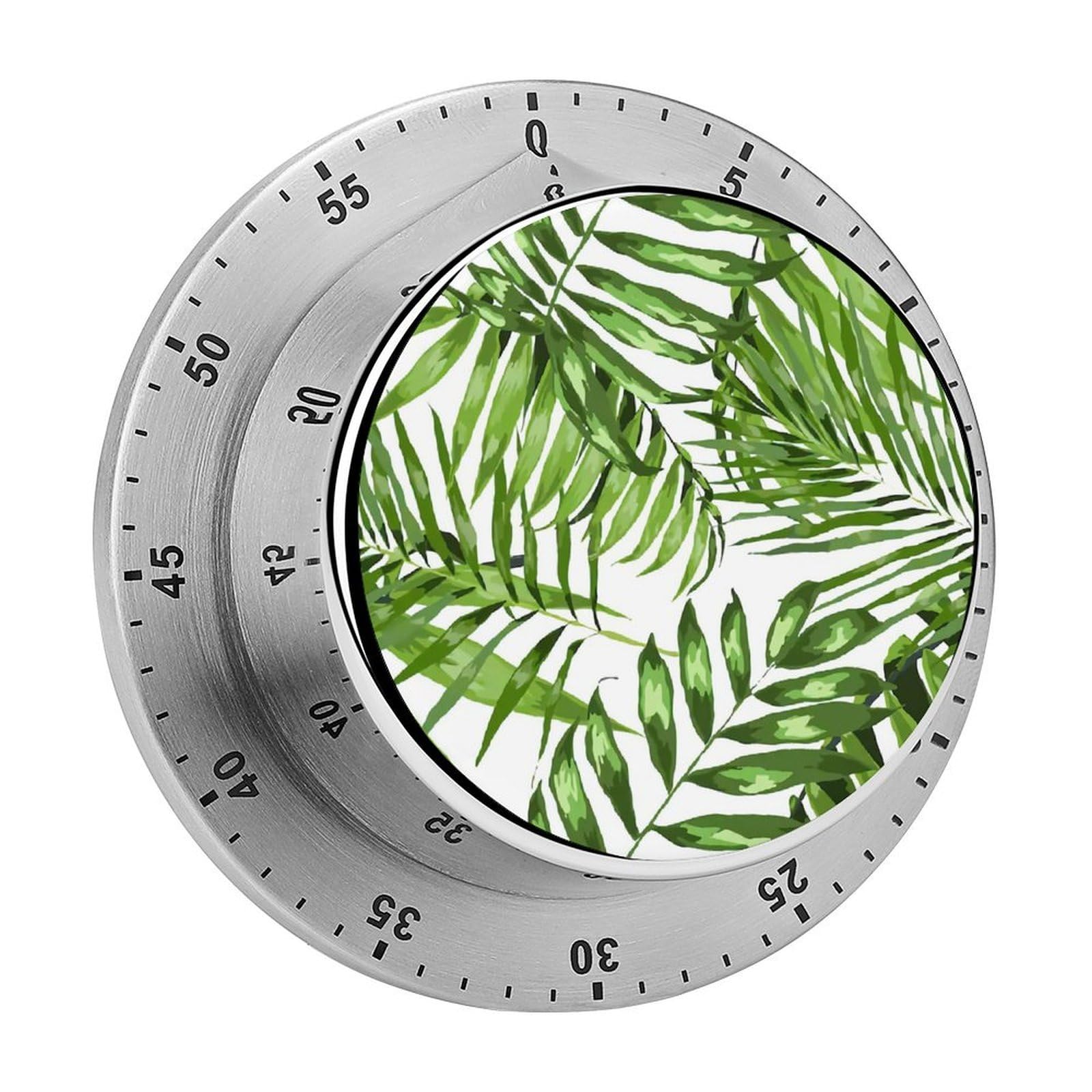 Tropical Leaves Palms Stainless Steel Magnetic TimerMechanical Kitchen Timer, No Battery, for Cooking, Studying, Workouts