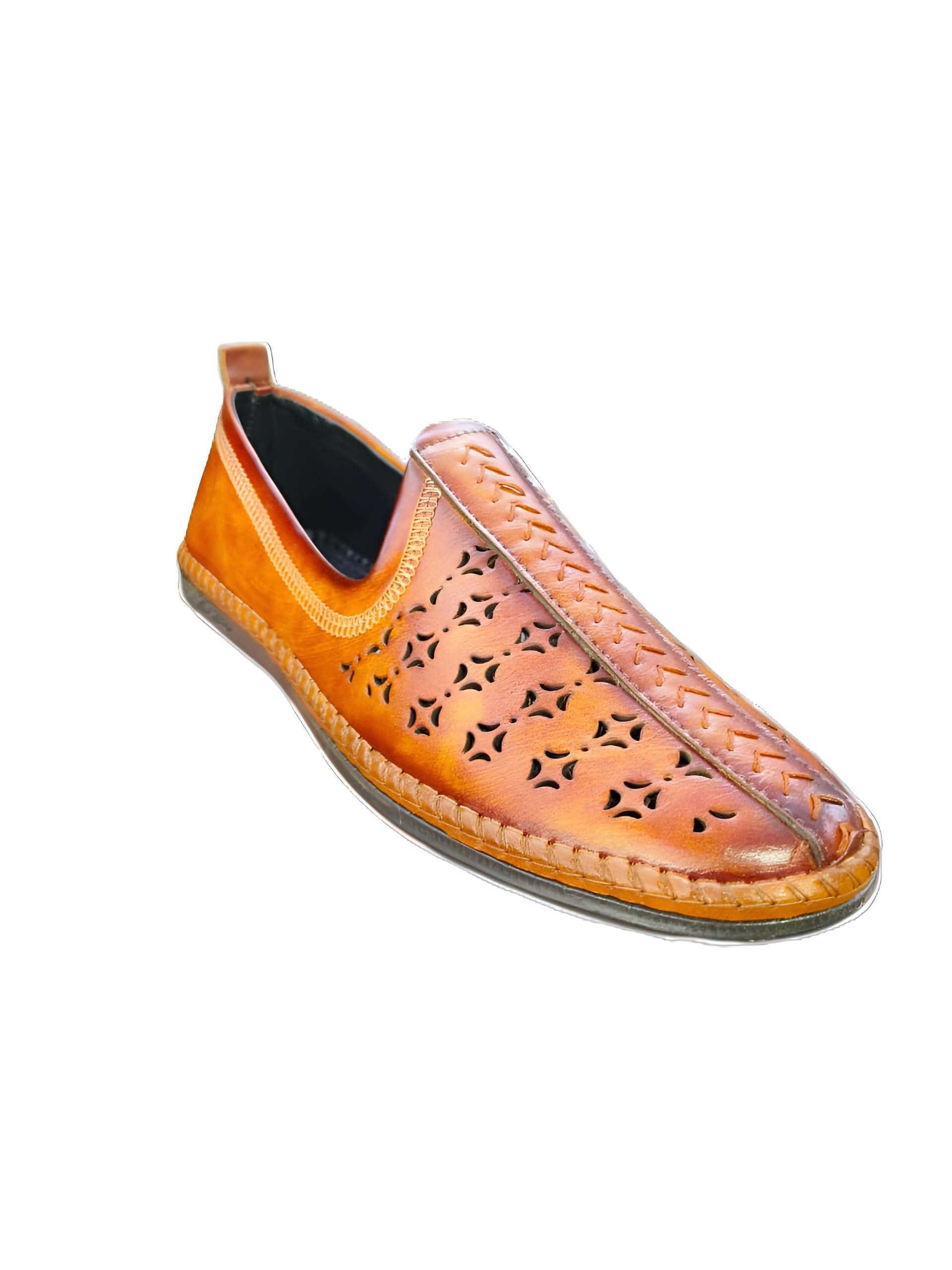 Men's Leather Mojari, Traditional Brown, Perforated Design, Handcrafted Slip-On Shoes with Cushioned Insole-image-16