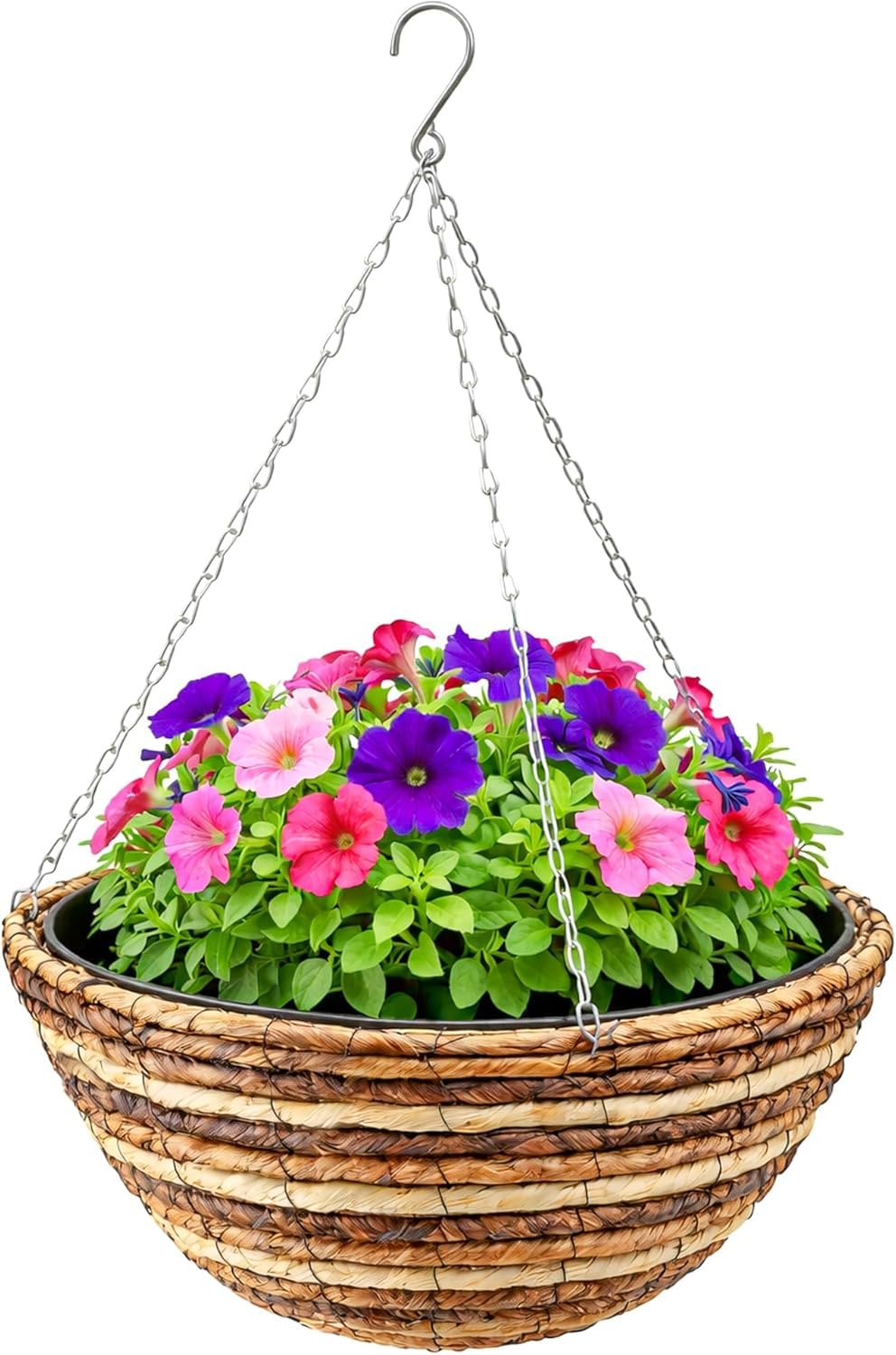 Garden Mile 12" Rattan Hanging Flower Basket with Chain Outdoor Planter — image 1