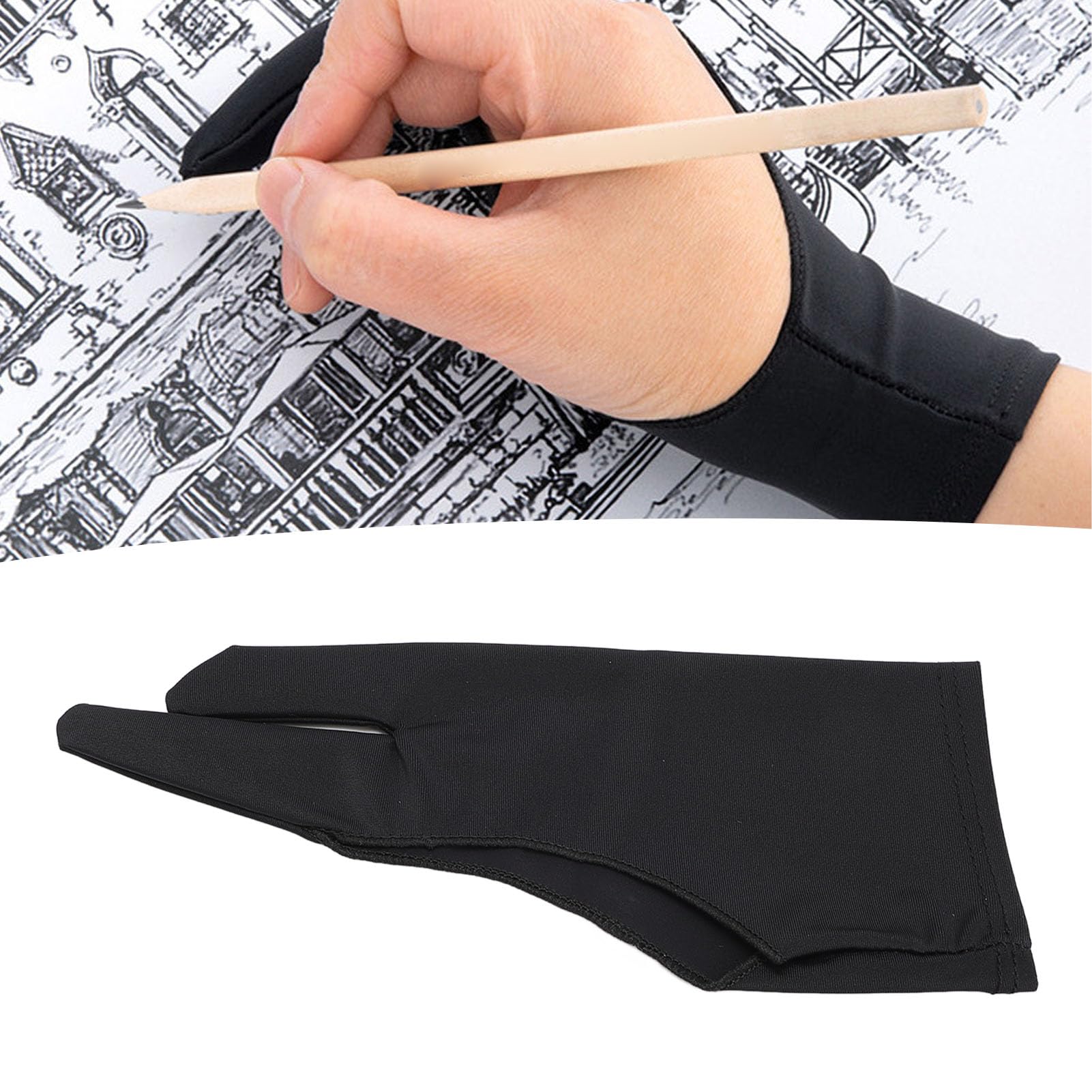 5 Pack Artist Gloves, Palm Rejection Drawing Glove for Graphic Tablet, Two Finger Digital Drawing Glove for Right Hand and Left Hand, Art Glove, Elasticity Breathable (L)