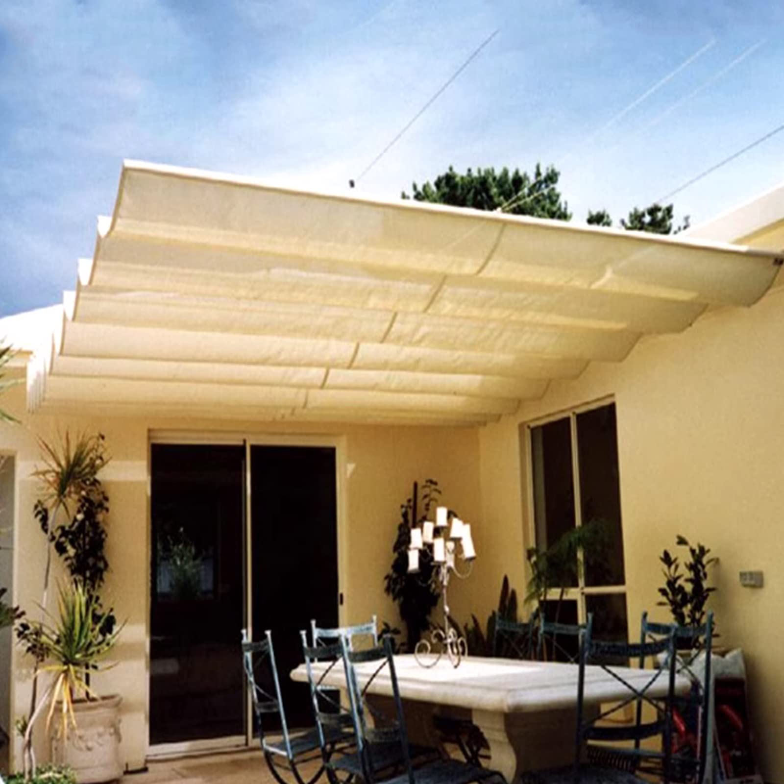 Voile d'ombrage 0,9x12m extensible avec protection UV 98% pour balcon