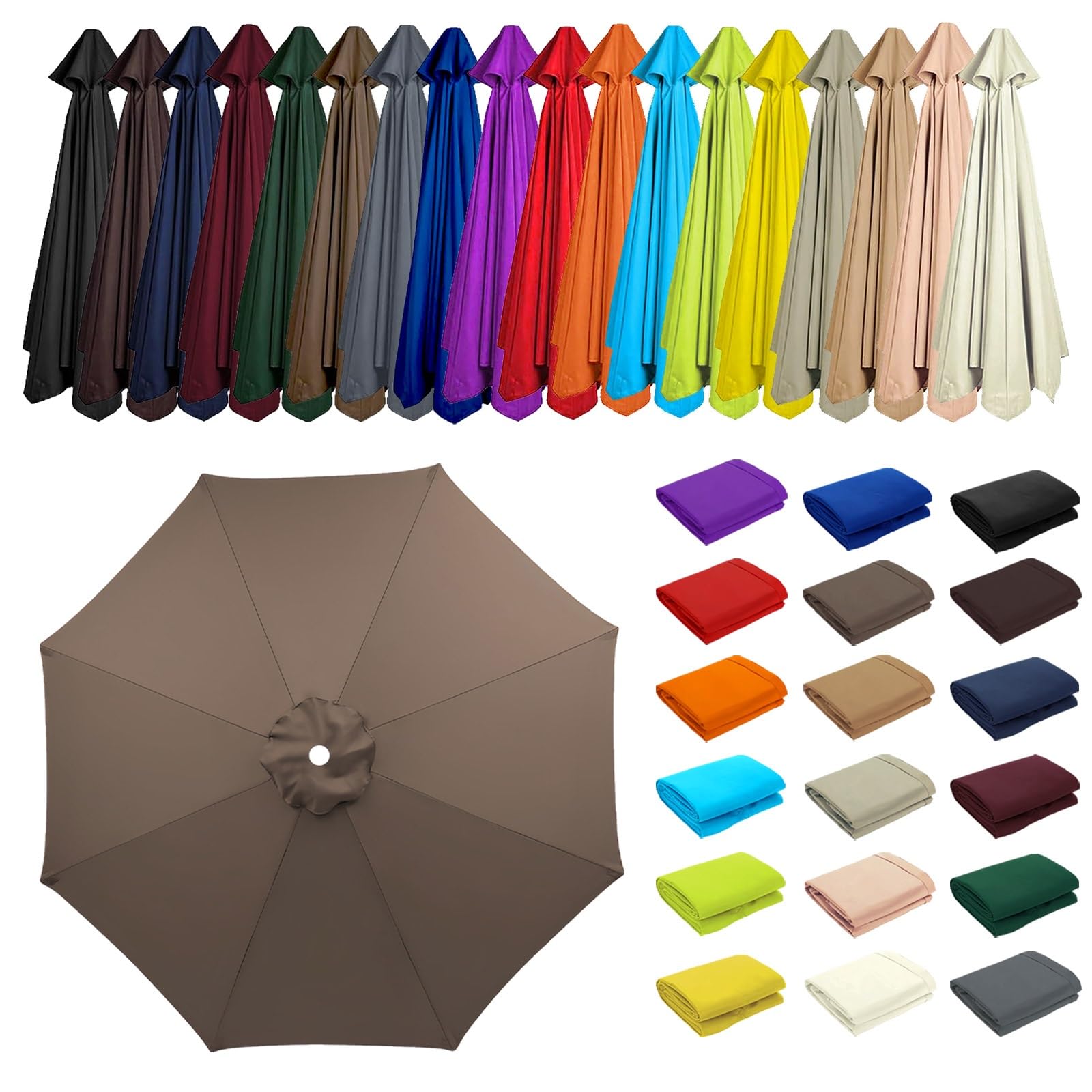 2/2.30/2.5/2.7/3.0/3.5m Umbrella Replacement Top Cover, 8 Arms Outdoor Replacement Top Cover, Patio Umbrella Replacement, Canopy Only, for Backyard, Patio, Pool, Beach(Light Brown,8 ribs: 3.0m/9.8ft) โ image 1