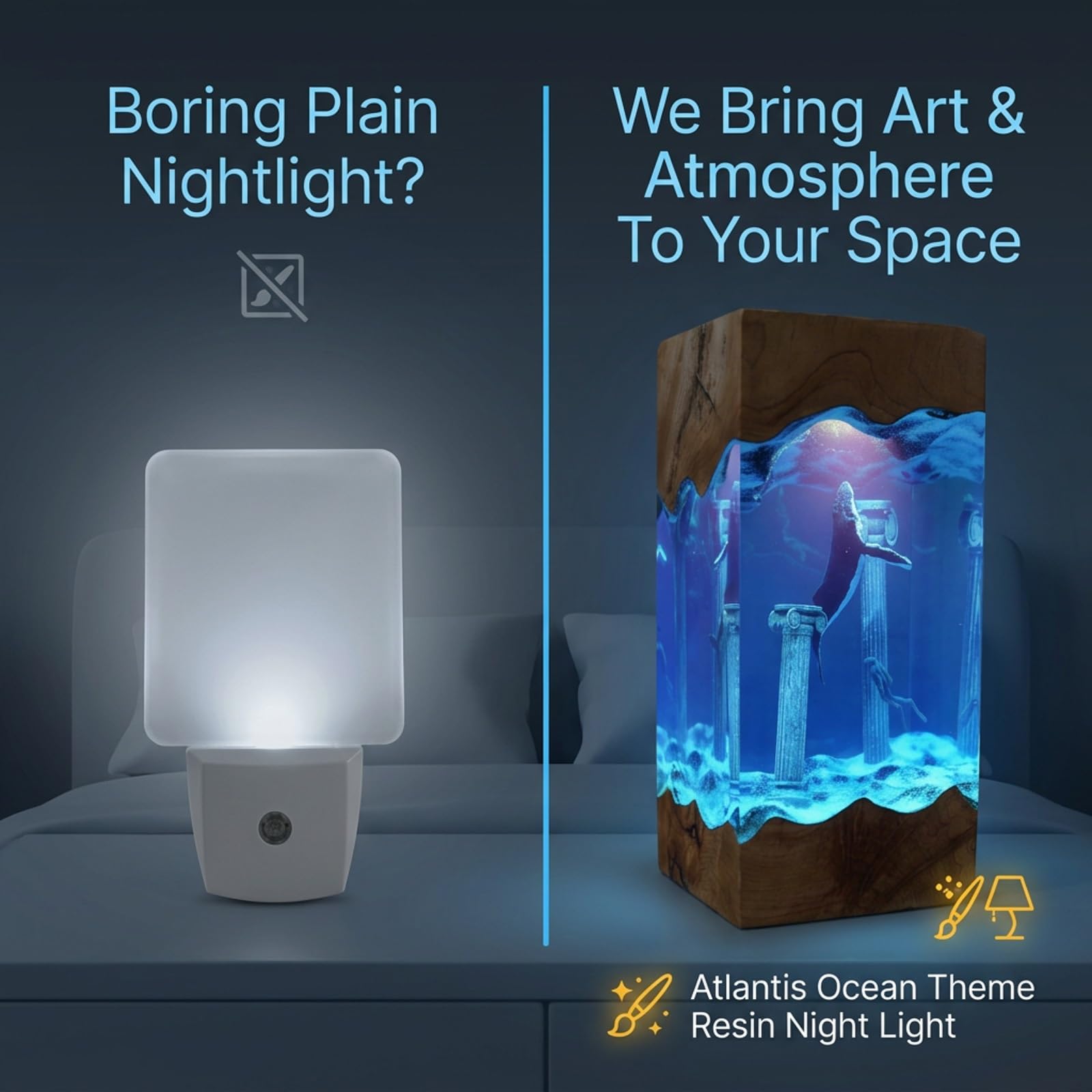Lámpara Nocturna de Resina Epoxi con Escena Submarina 3D