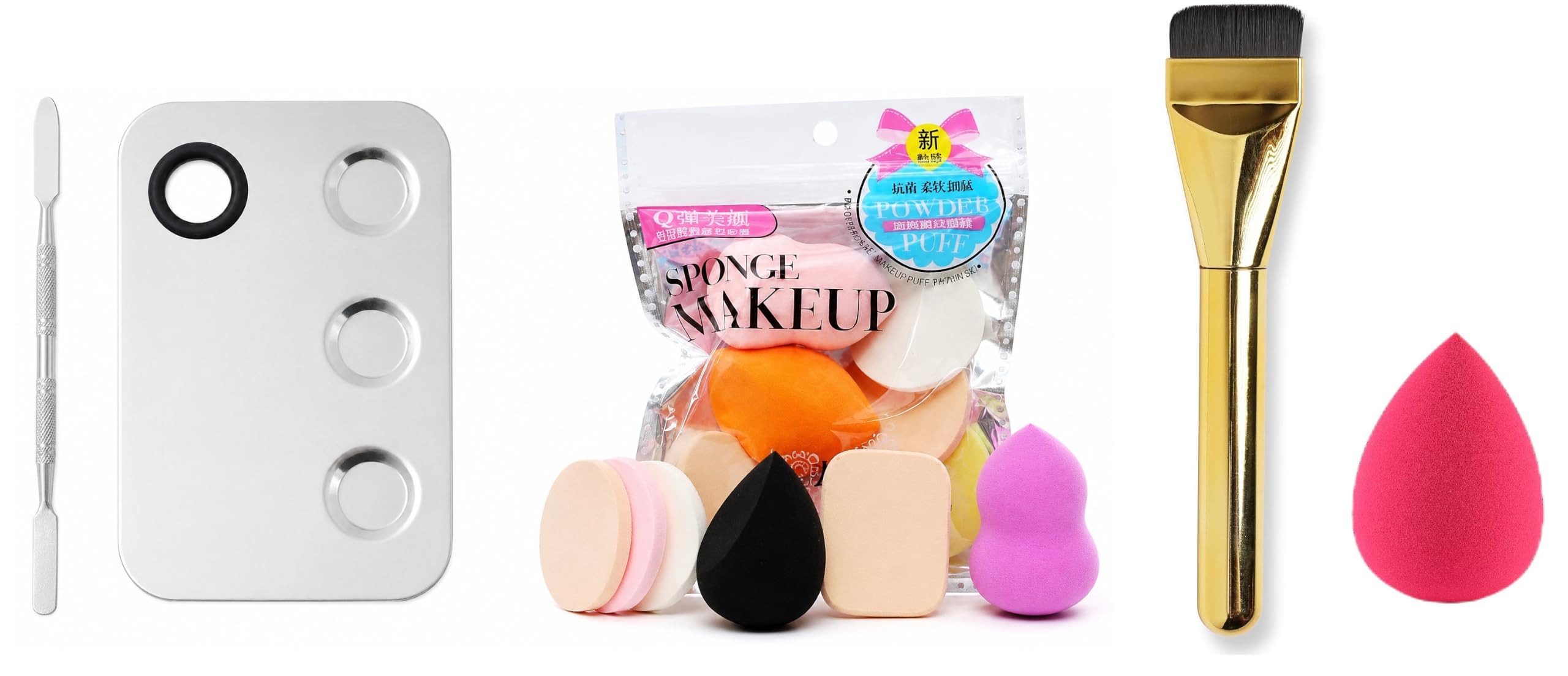 Professional Makeup Mixing Palette with Stainless Steel Spatula, 6-in-1 Makeup Sponge Set, Golden Rush Beauty Blender & Makeup Blender | Cosmetic Mixing Tray for Foundation Concealer Face Mask DIY Beauty Tool Kit-picture-19