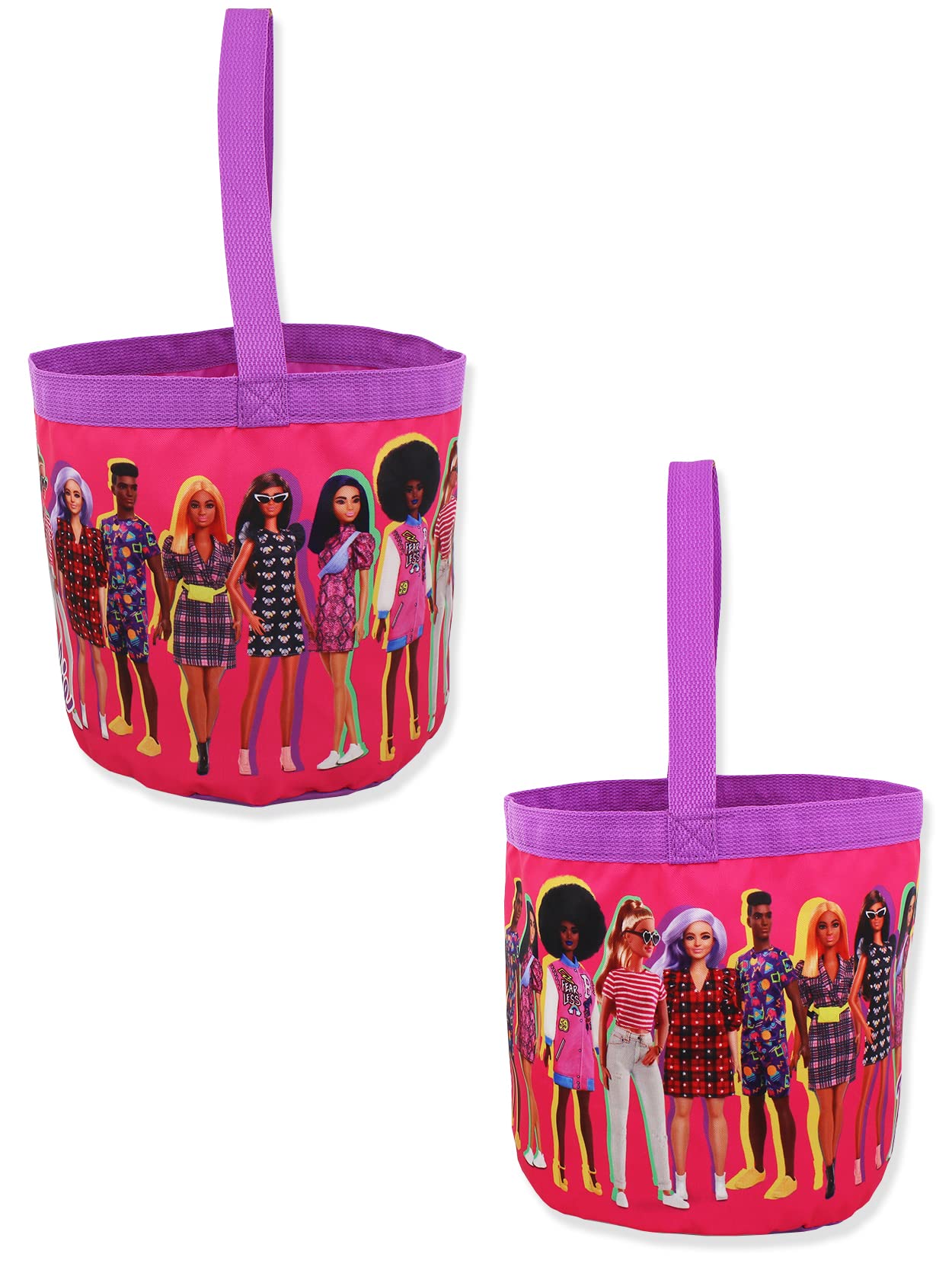 Barbie Collapsible Nylon Basket Bucket Tote Bag (One Size, Pink)