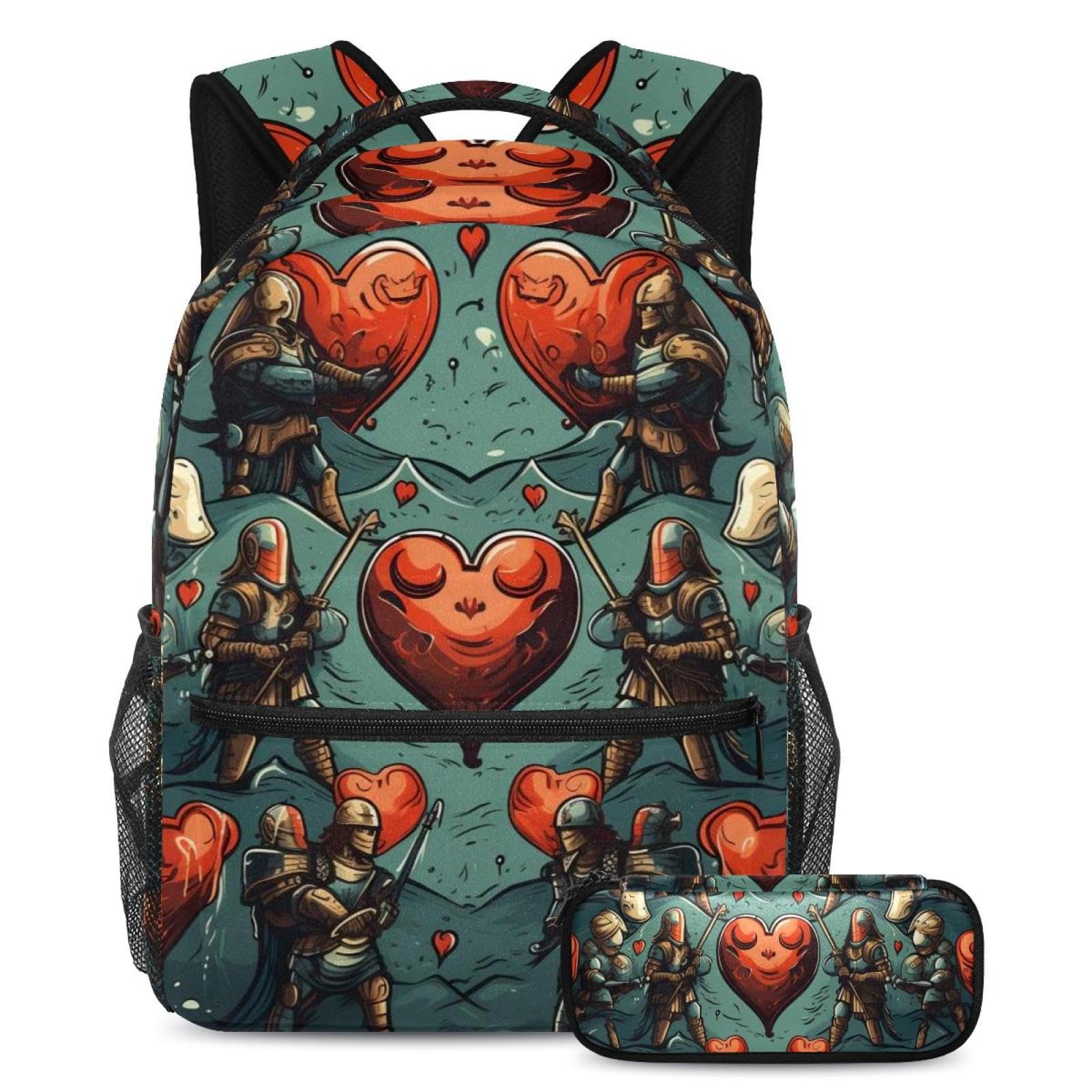 Sac à dos Fight for Red Heart 51 avec trousse pour l'école et les voyages scolaires des ados