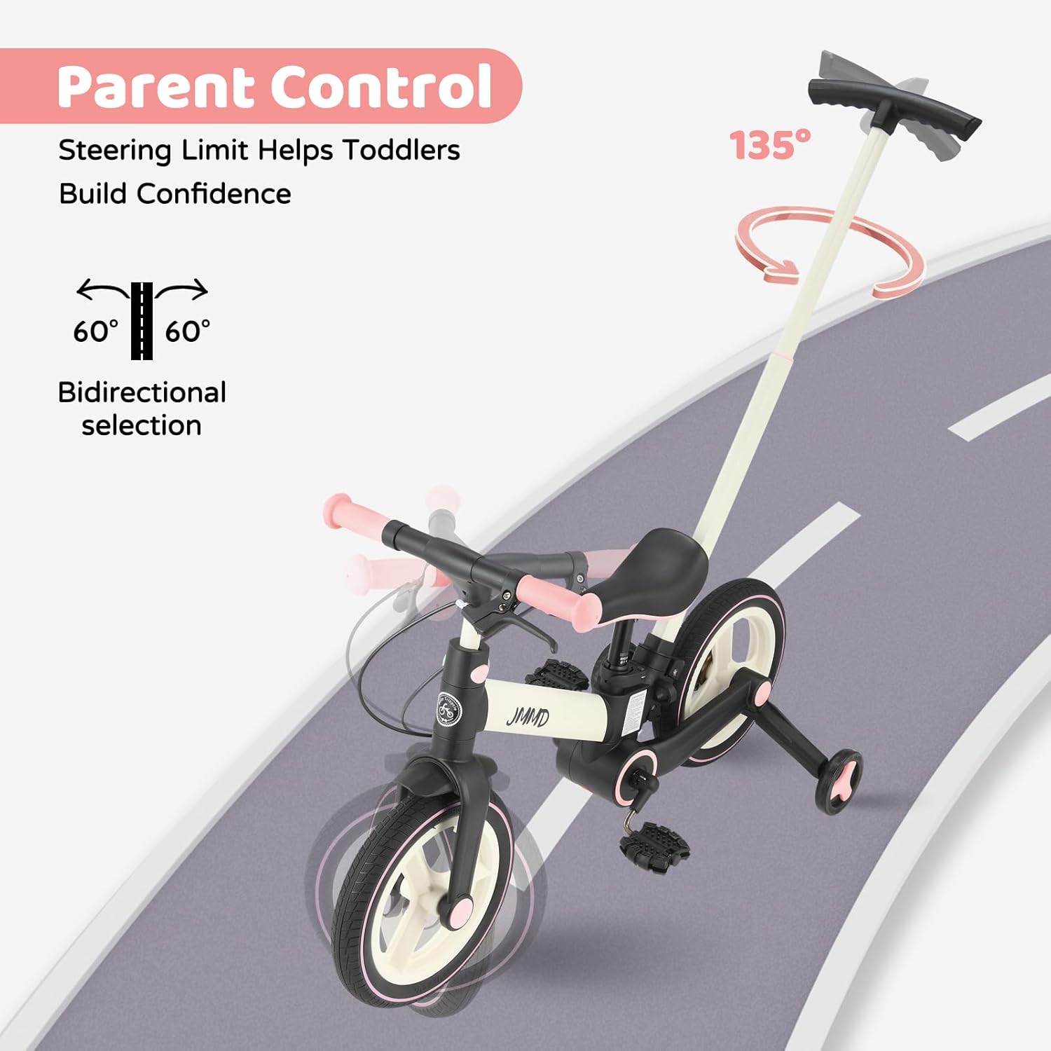 JMMD 6 in 1 Toddler Bike with Push Handle for Kids 18-60 Months, 12" Foldable Balance Bike with Training Wheels, Pedals, Brakes, Kickstand, Push Tricycle Toddler Gift & Toys for... 5 JMMD 6 in 1 Toddler Bike with Push Handle for Kids 18-60 Months, 12" Foldable Balance Bike with Training Wheels, Pedals, Brakes, Kickstand, Push Tricycle Toddler Gift & Toys for... - Image 3