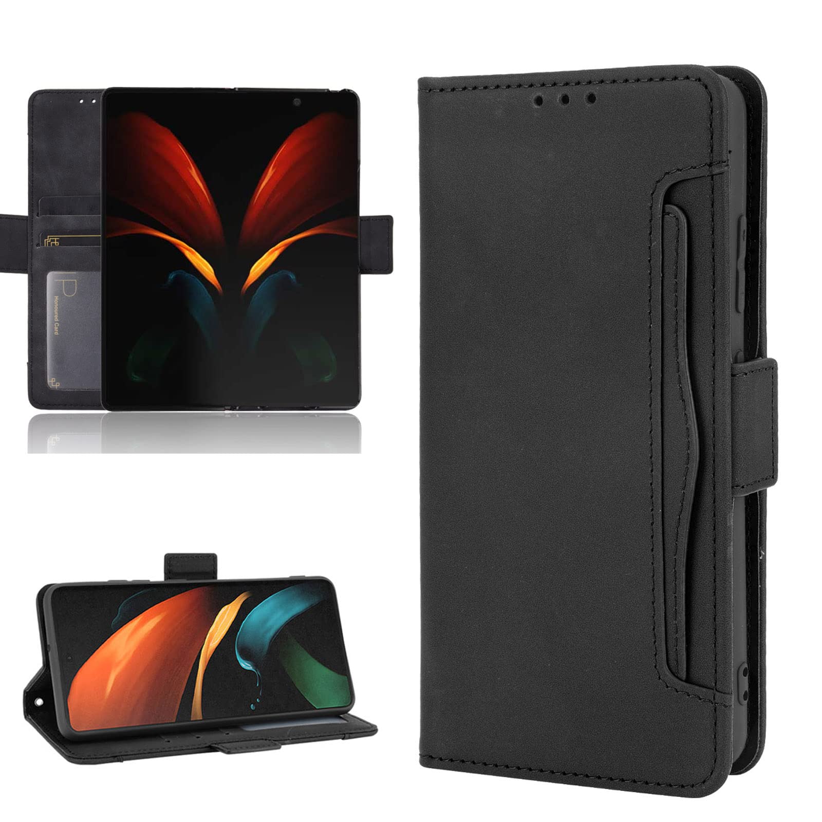 Asuwish Compatible with Samsung Galaxy Z Fold 2 5G 2020 Wallet Case and Card Holder Stand Magnetic Leather Flip Cell Accessories Phone Cover for Gaxaly ZFold2 Z2 Fold2 ZFold25G Women Men Black