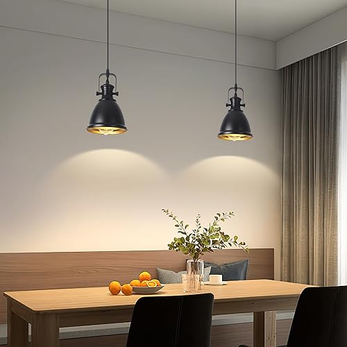Miniatura 3 de Paquete de 2 lámparas colgantes negras, lámpara colgante de granja, iluminación de isla de cocina de 6.5 pulgadas, lámparas colgantes industriales,