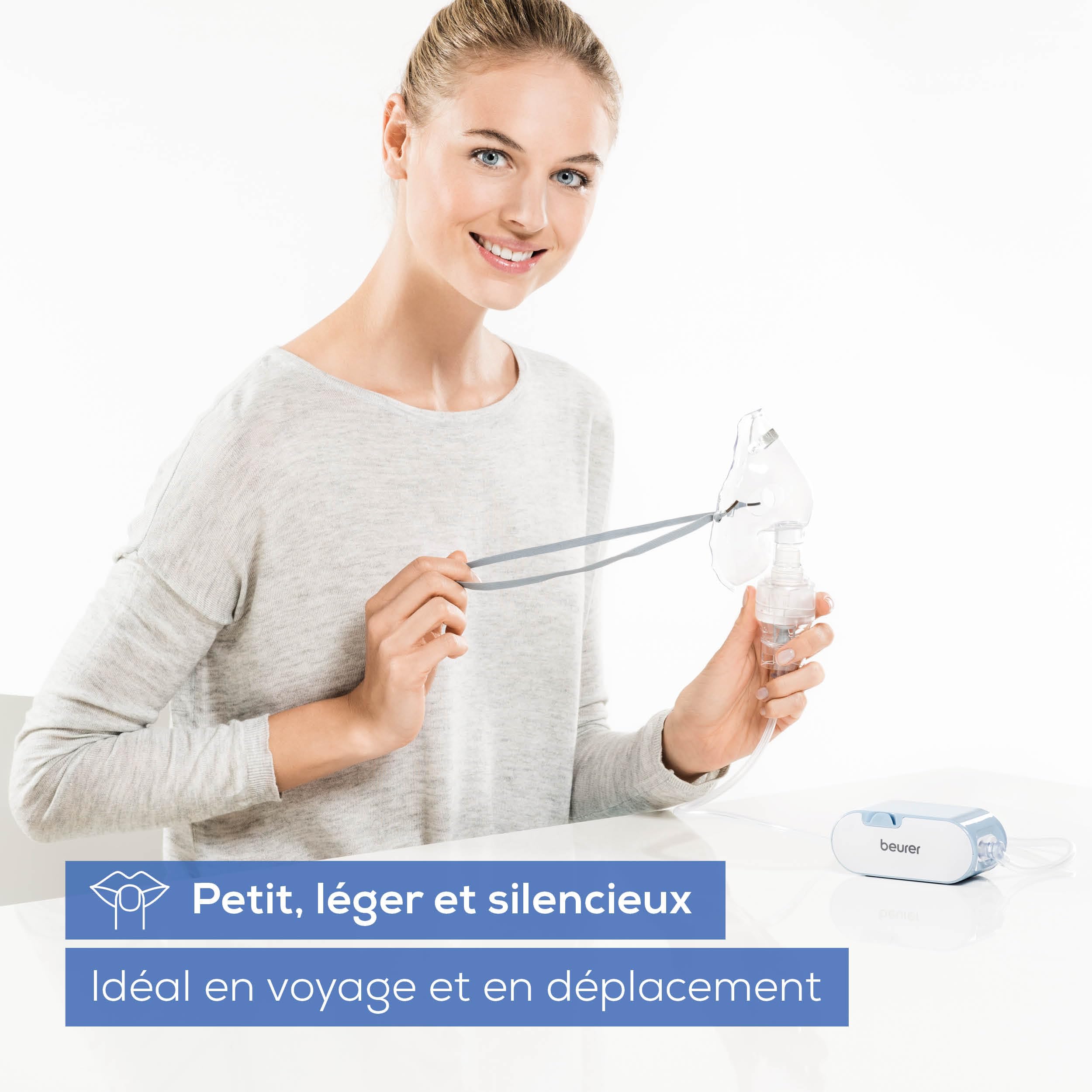Beurer IH 60 Nébuliseur, inhalateur silencieux et portable, batterie rechargeable, technologie de l'air comprimé par compresseur pour une utilisation en cas de maladies respiratoires