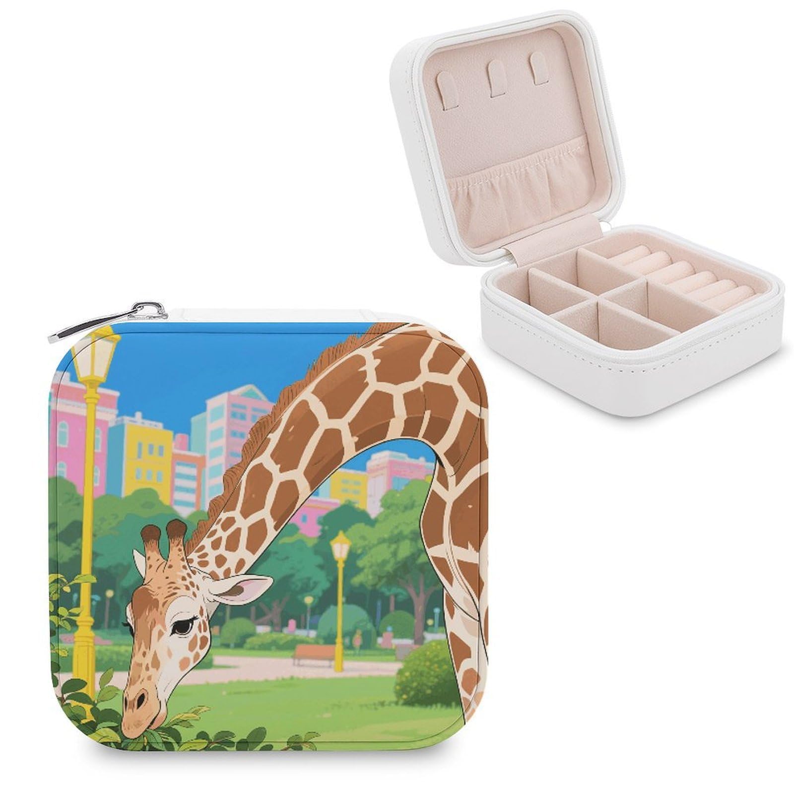 VstaDank Masai Giraffe Jewelry Organizer Travel Case for Women With Zipper Mini Jewelry Case PU Leather Jewelrys Box for Rings Necklaces Bracelets Earring Holder Organizer Storage