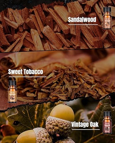 Miniatura 3 de Juego de aceites esenciales para caballeros, aceites aromáticos para hombre, sándalo, cedro, tabaco dulce, ron, roble vintage, aceites de