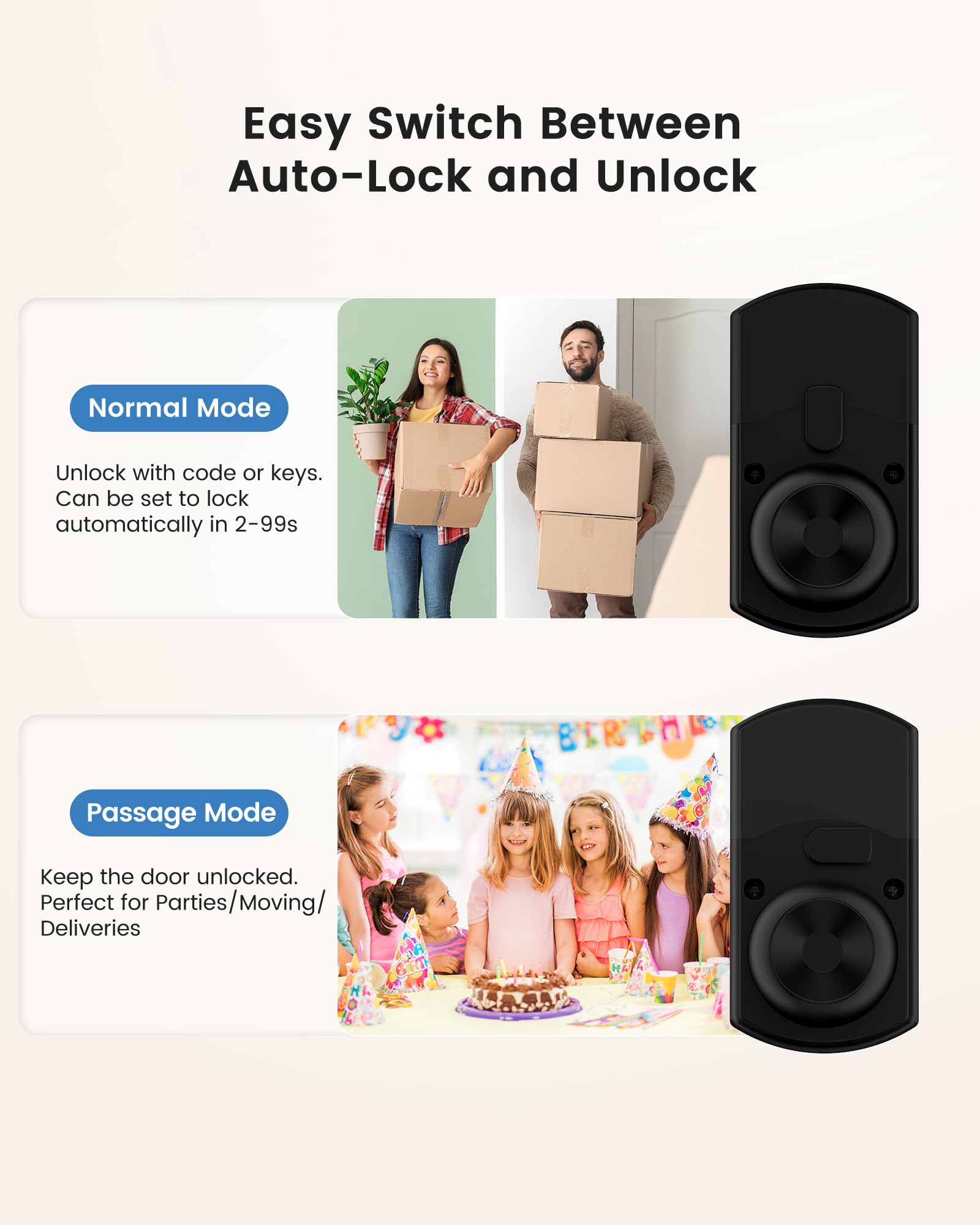 Hidalife Pomello intelligente con tastiera, impronta digitale, serratura senza chiave per porta d'ingresso, modalità di passaggio facile, codice monouso, nero opaco