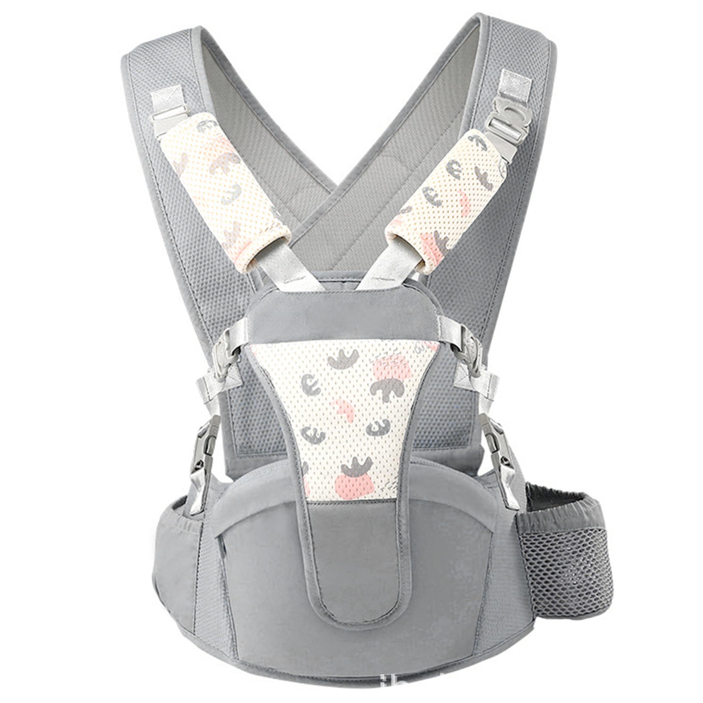 , per anca, Seggiolino neonato fisiologico con cinghia di sicurezza a 5 punti, Seggiolino per bambino per trasporto anteriore e posteriore per tutte le stagioni (Grigio)