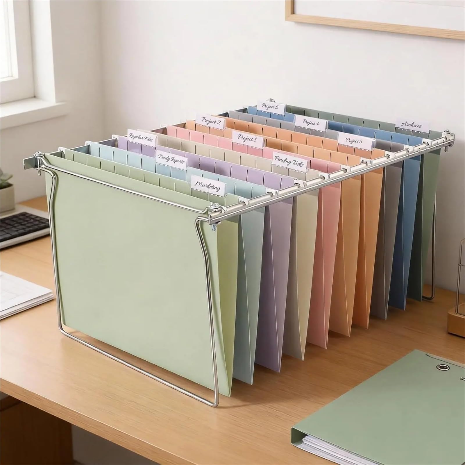 Pastellfarbene Hängeregistraturen, Briefgröße 1/5, geschnittene Reiter, 50 Stück, für Zuhause und Büro