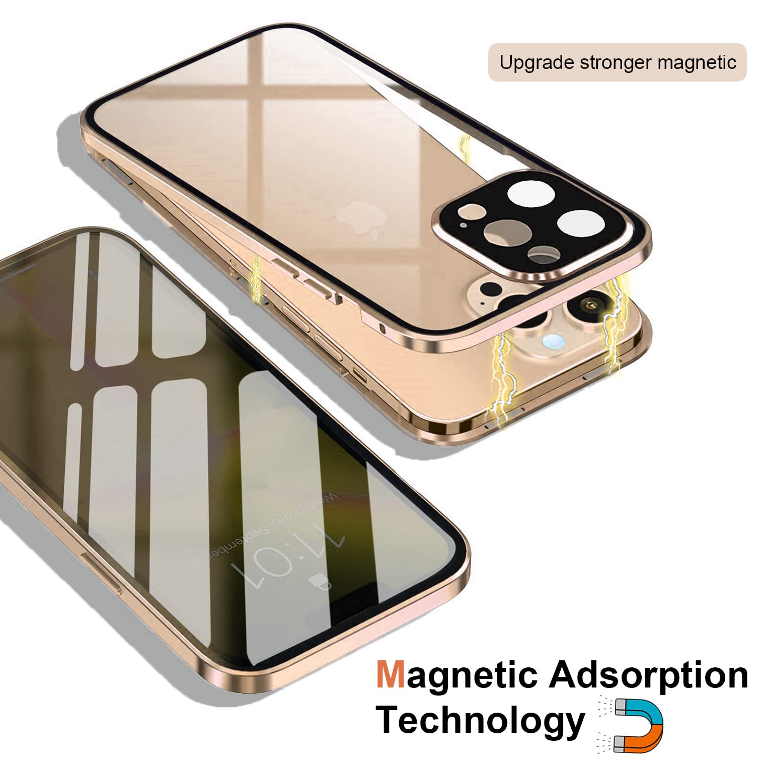 Custodia per iPhone 12 Pro Max,Cover 360° Full Body Antiurto Protezione[Adsorbimento Magnetico]Protezione dello Schermo,Bumper Rigido in Metallo Case[Design Tedesco]Cover per iPhone 12 Pro Max,Argento