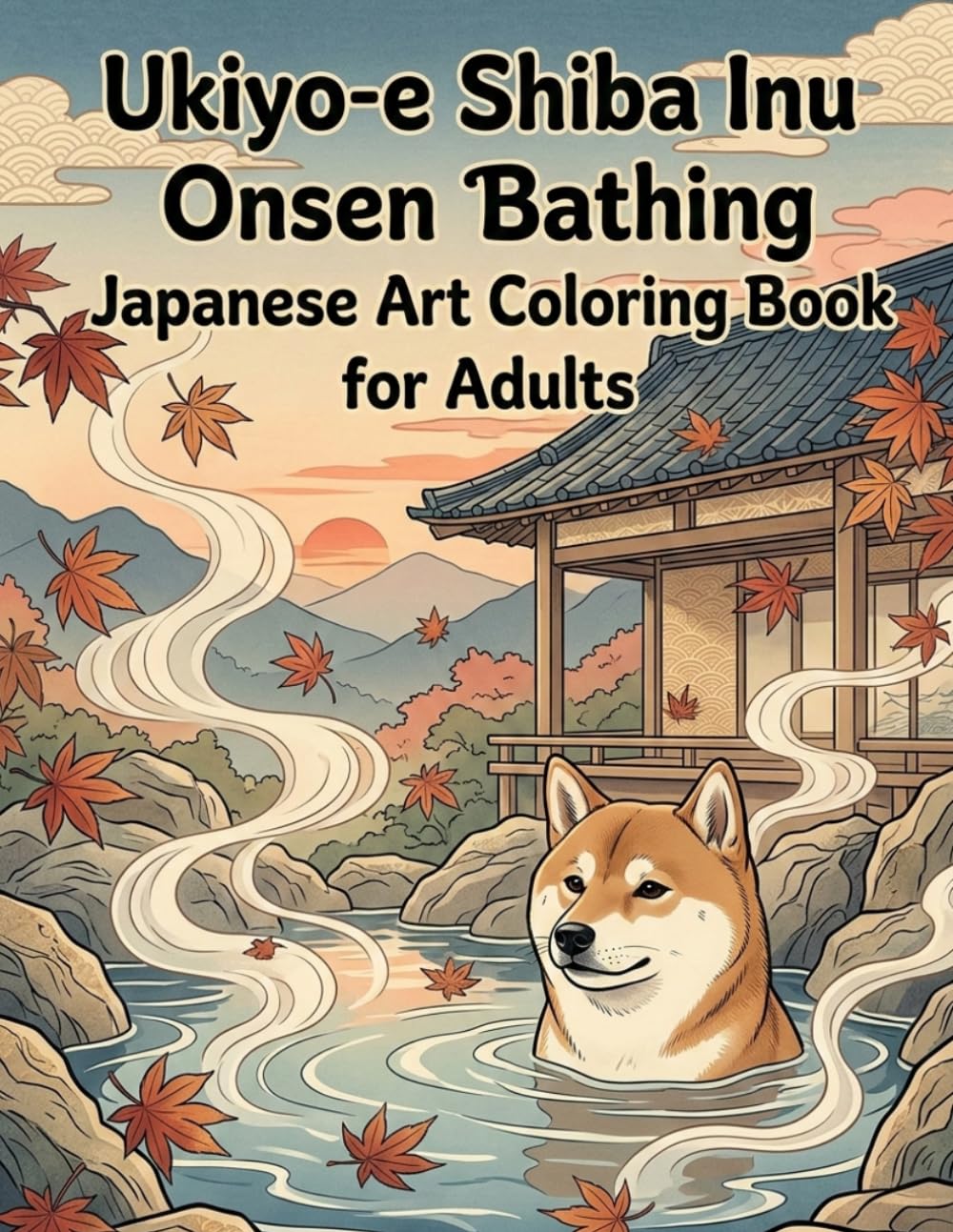 Ukiyo-e Shiba Inu Onsen Bathing Japanese Art coloring book for adults