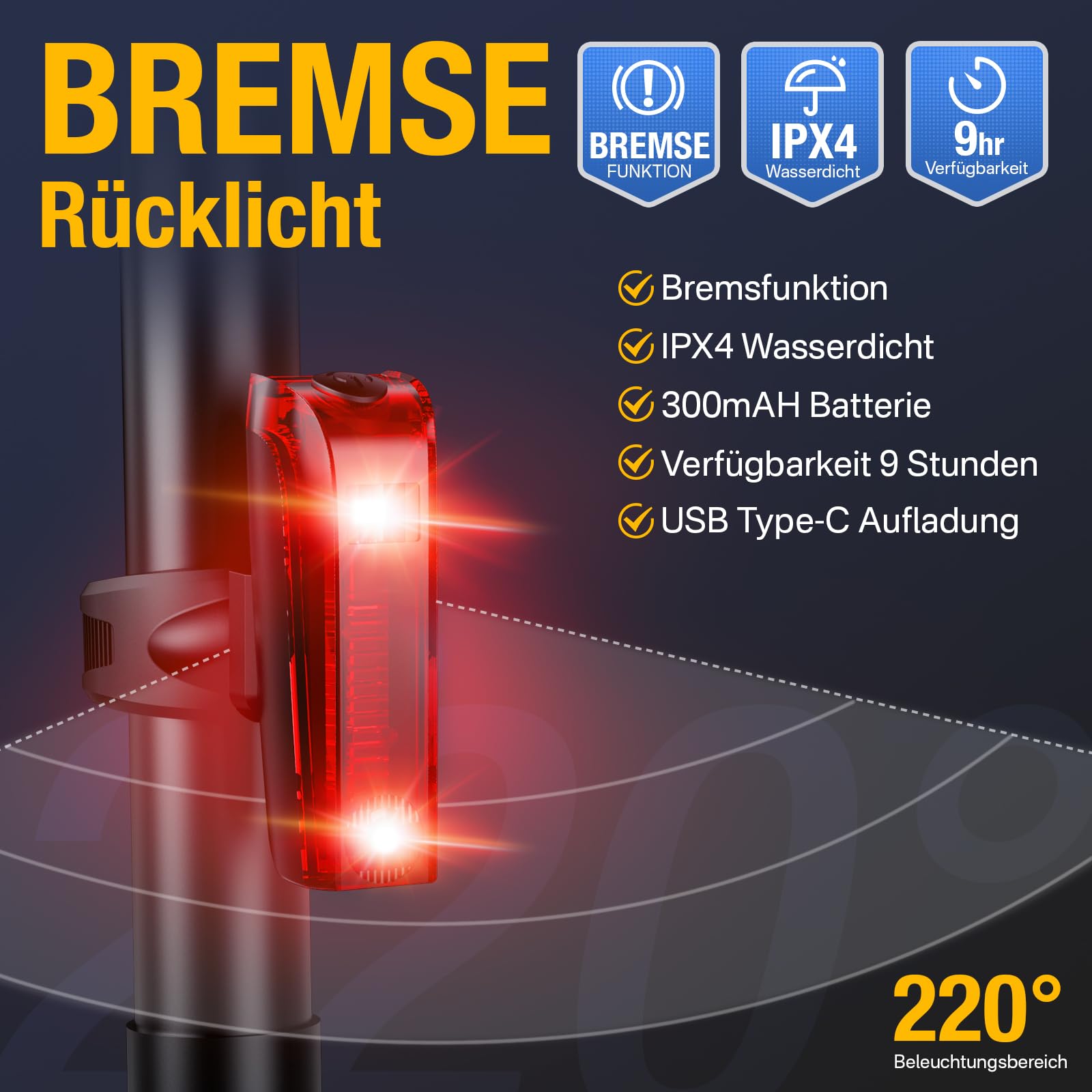 Fahrradlicht Set lichtsensor,Smart Rücklicht mit Bremslicht,Sensor Fahrradlicht StVZO Zugelassen,Integrierte Helligkeitssensor,Fahrrad Frontlicht & Rücklicht für Rennrad,MTB,E-Bike