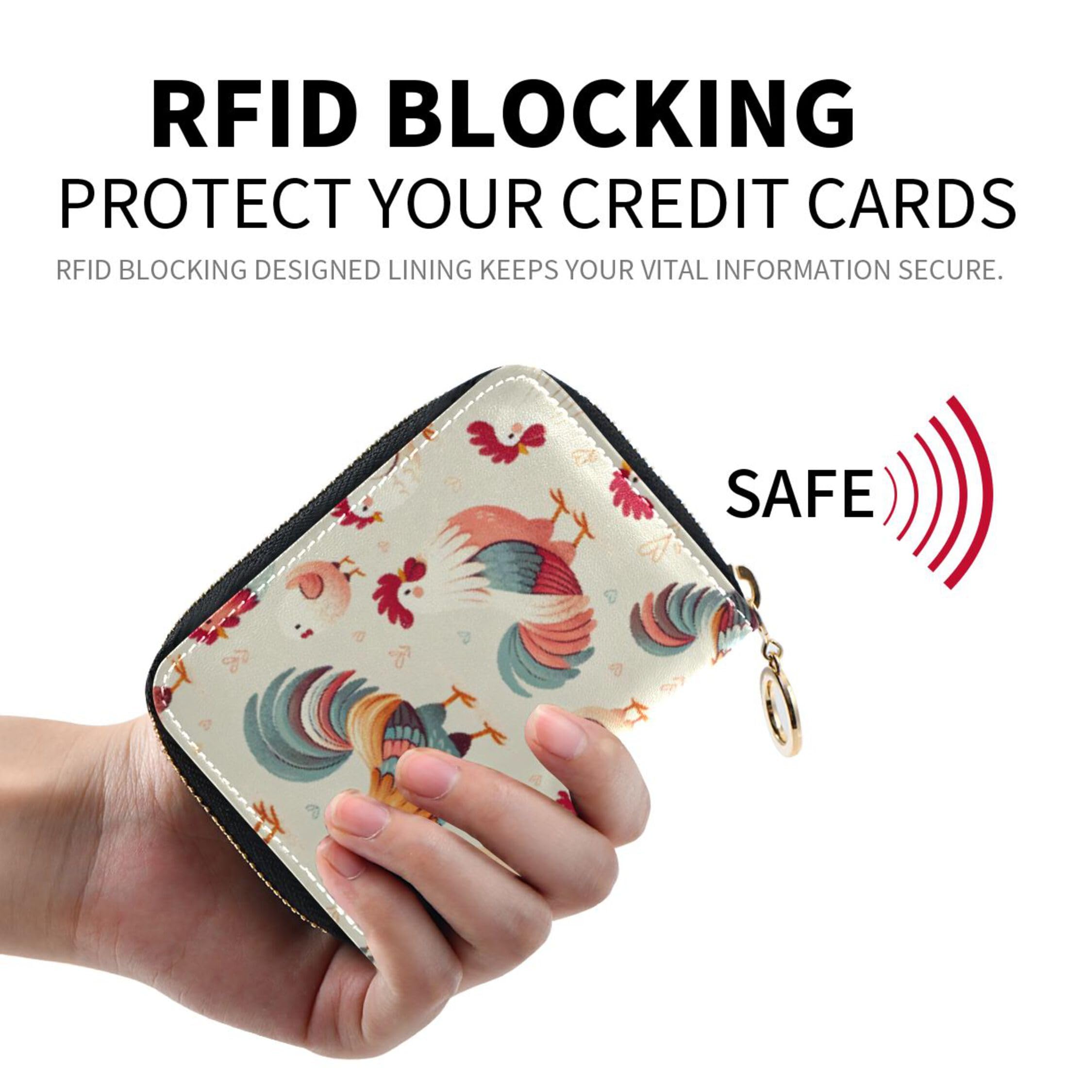 Burbuja Cute Roosters Credit Card Holder for Women Men RFID Blocking, Leather Accordion Zipper Card Case Wallet 11 Slots