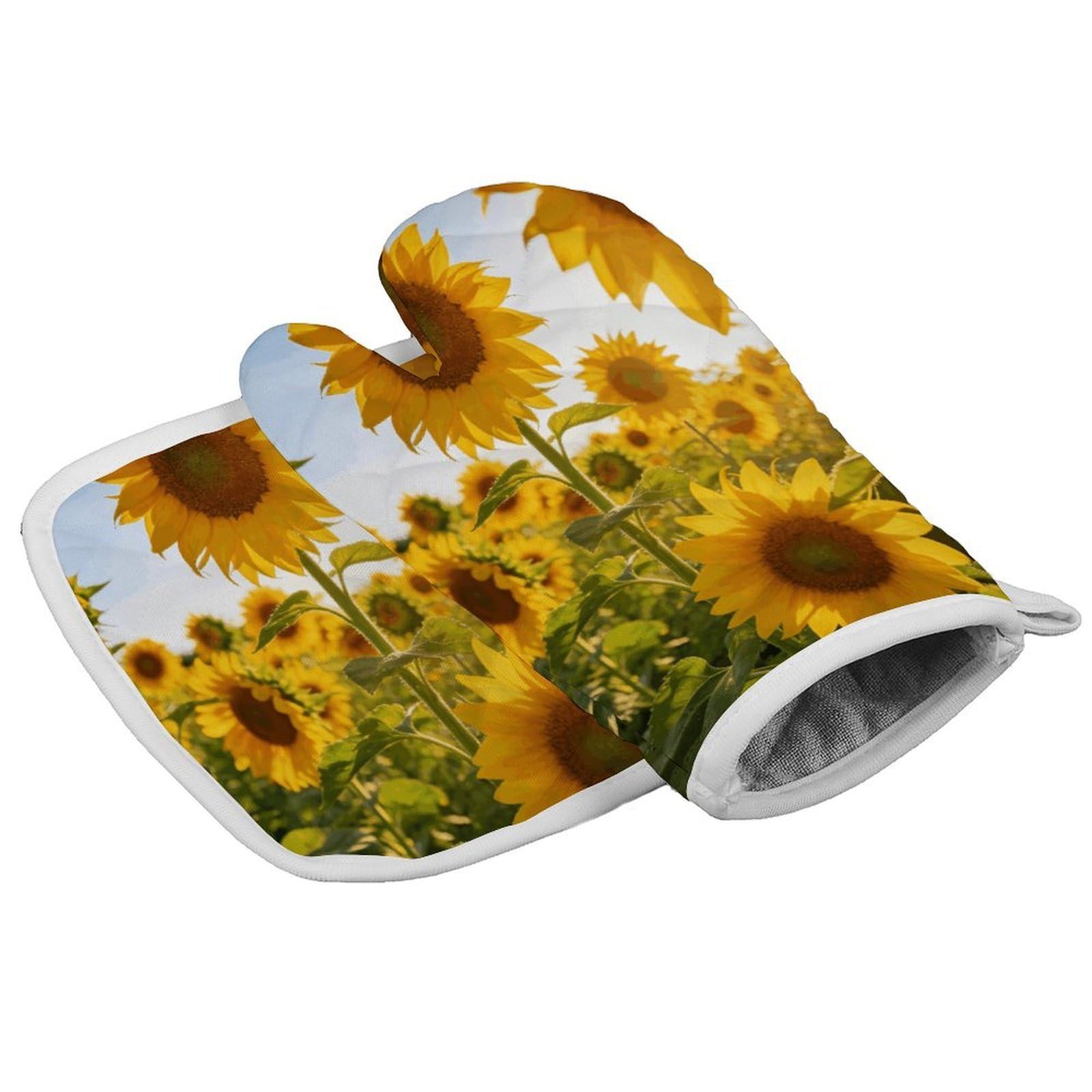 Fodpand Style Sunflower Garden Oven Mitt Set With Lanyard, Cooking Mitt, Protective Thermal Insulation,Kitchen Mitt For Baking, Cooking, Grilling, Microwave