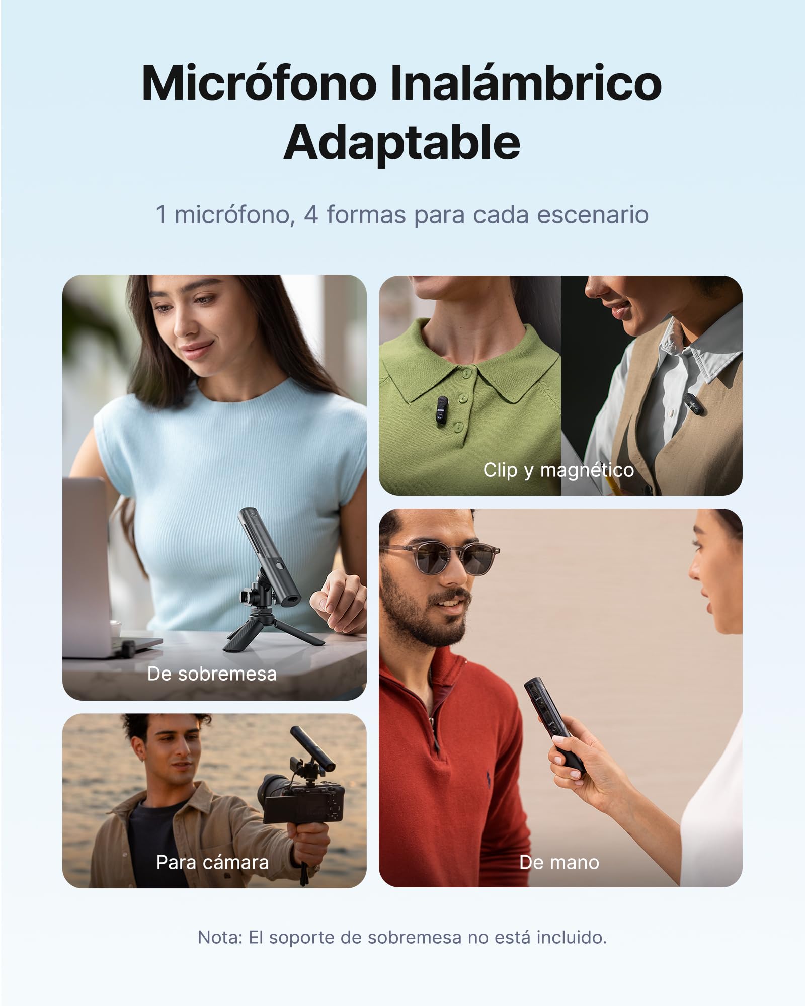 BOYA Magic Micrófono inalámbrico para iPhone 15-16/Android/PC/Cámara Diseño 4 en 1 Micrófono de Solapa 30 Horas de duración 48 kHz/24 bits Micrófono de Escritorio/Mano Reducción de Ruido IA
