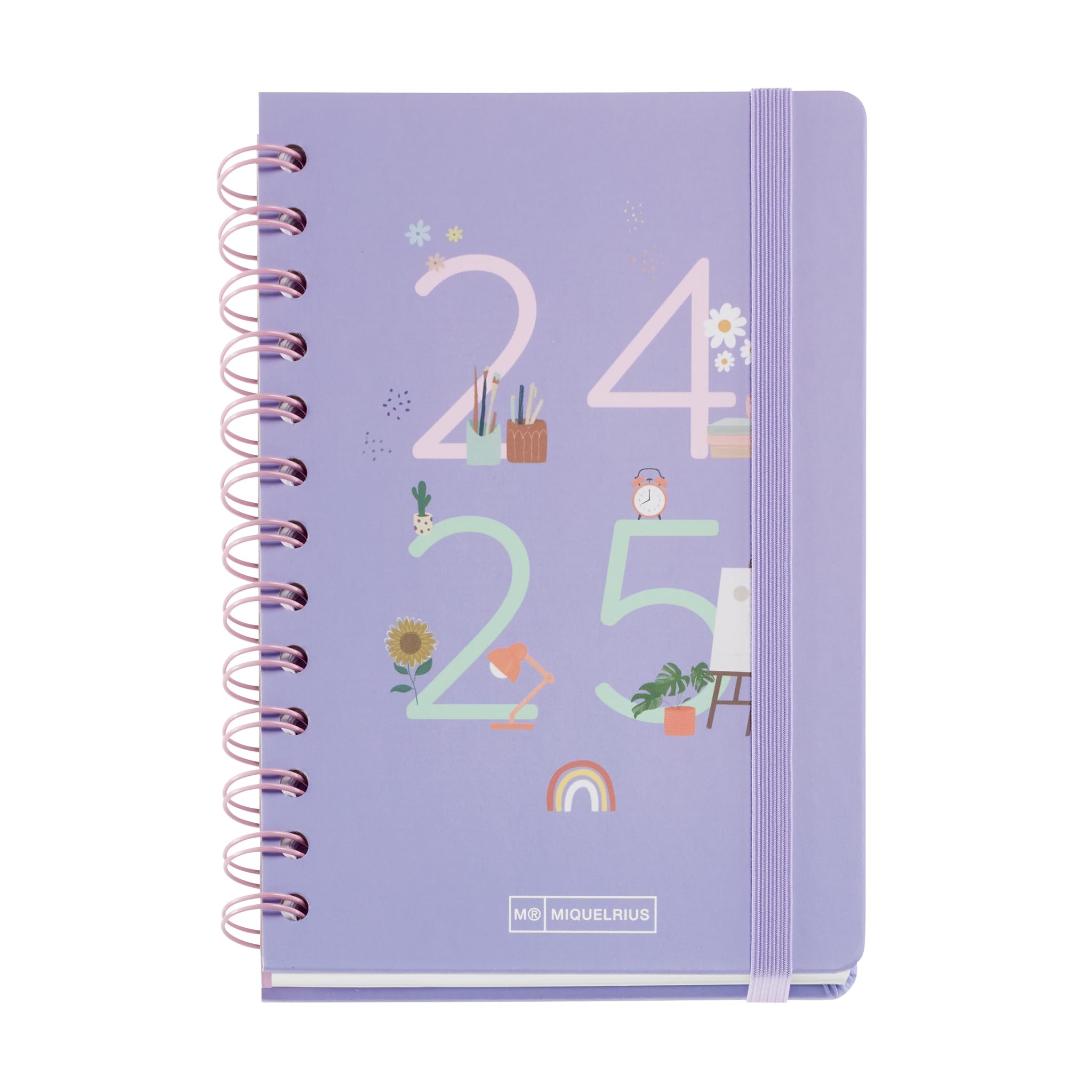 Miquelrius - Agenda Escolar 24-25, Septiembre 2024 a Agosto 2025, Tamaño 123 x 178 mm, Semana Vista, Doble Espiral Metálico, Cubierta de Cartón Forrado, Cierre con Goma, Catalán e Inglés, Mi Lugar