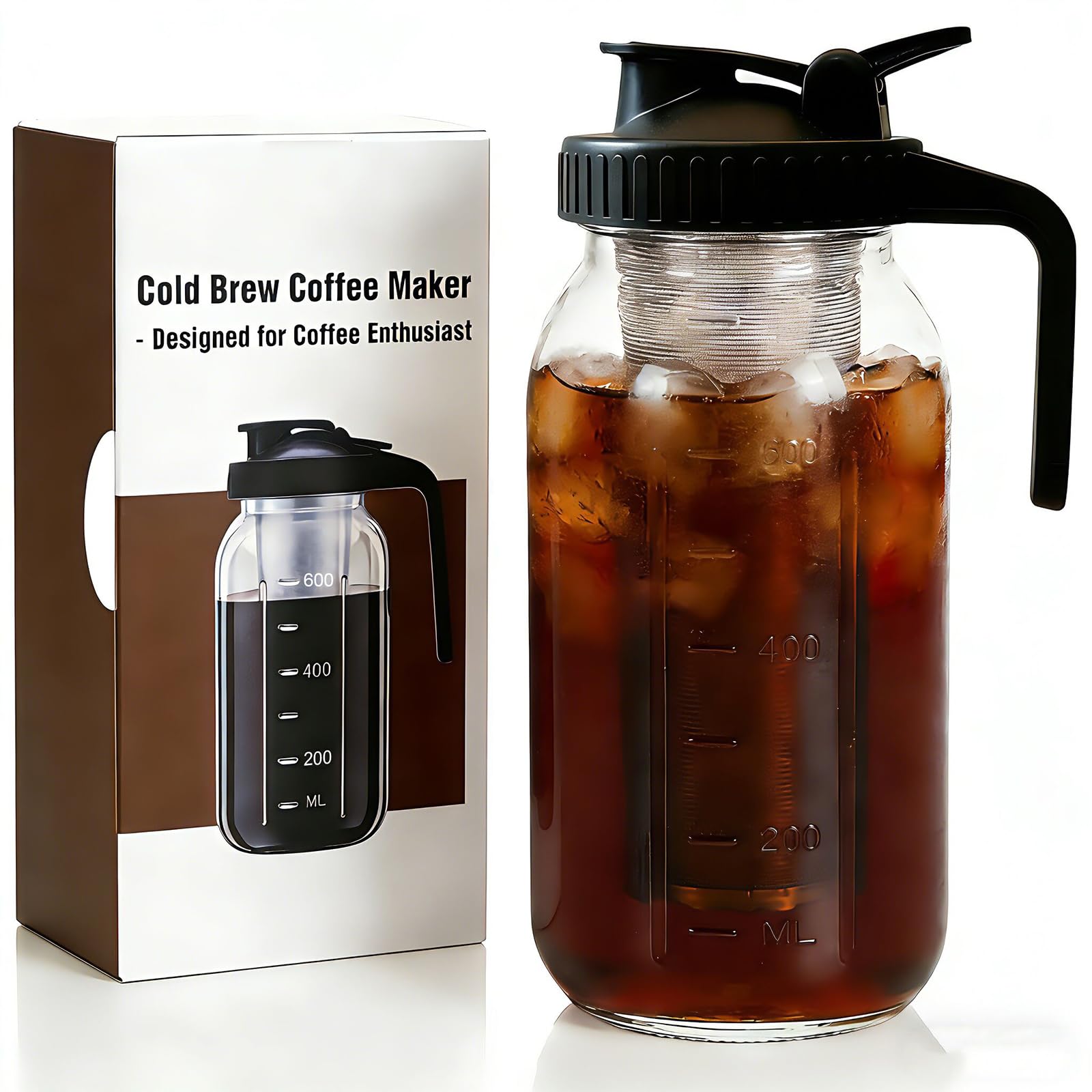 Cold Brew Coffee Maker, 32 oz Glass Mason Jar Pitcher with Lid &amp; Filter