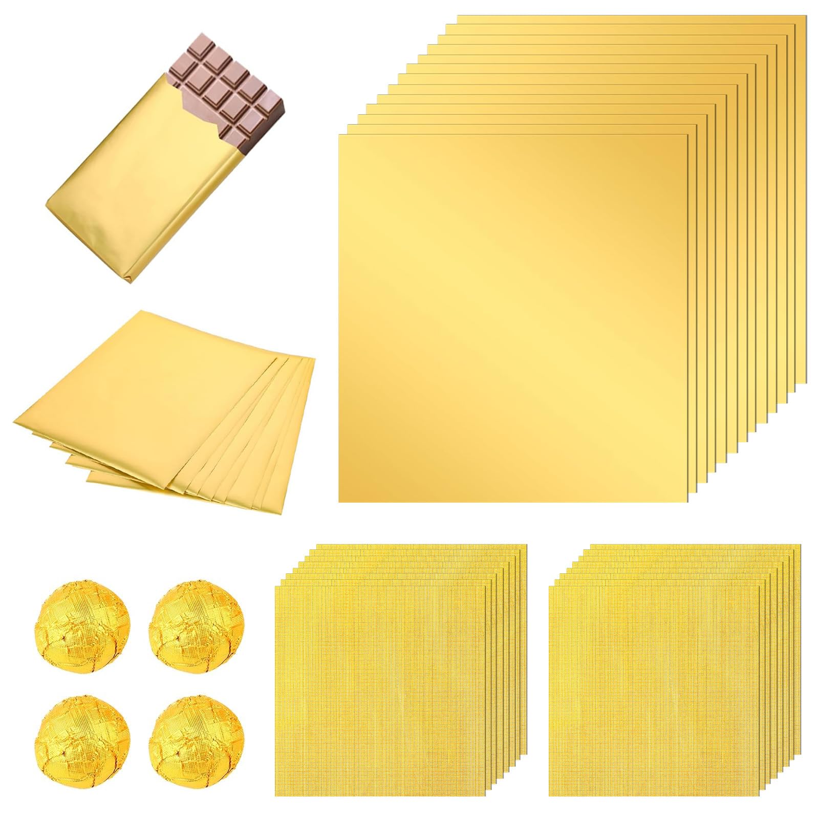 300 Stück Folie Papier Wrapper Goldpapie zum Basteln Schokoladen Verpackung Papier Geschenkpapier aus Aluminiumfolie Bonbonpapier für DIY Süßigkeiten und Schokoladenverpackung