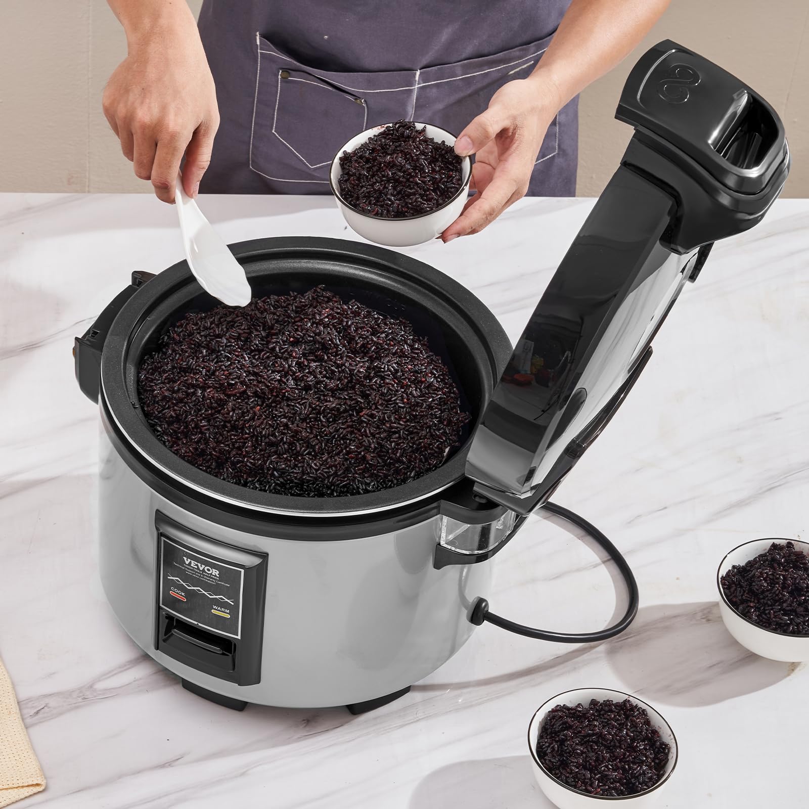VEVOR Cuiseur à Riz Commercial, Auto-cuiseur de Riz 60 Tasses 13 Litres, Grand Pot Intérieur Antiadhésif, Cuisson Rapide, Maintien au Chaud 24 Heures, avec Tasse Doseur et Spatule, pour Restaurant