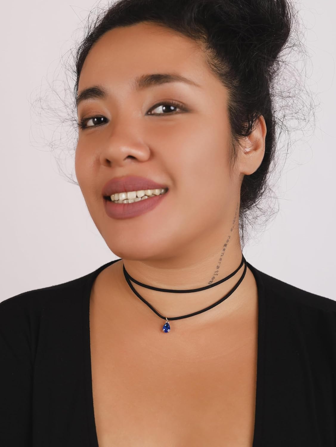 Sacina Layered Black Choker Necklace, Glass Teardrop Chocker, Black Necklace, Gothic Goth Boho Choker, Christmas Jewelry Gift For Women - Image 3