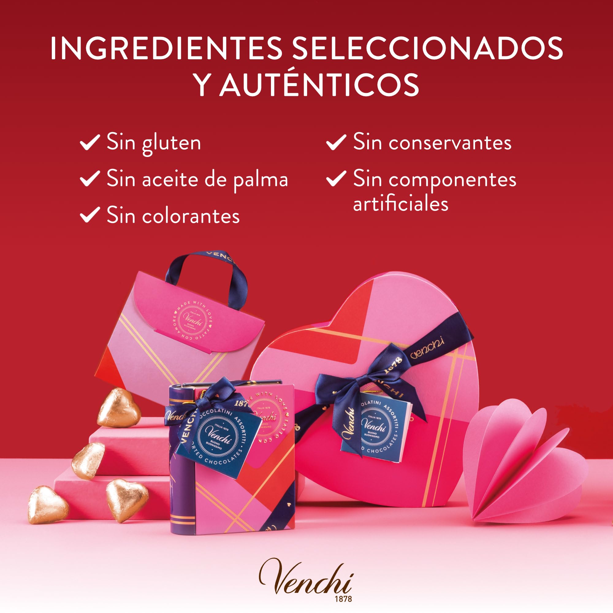 Venchi - Bombones Valentine Extra Fondant 75%, 1 kg - Bombones en forma de corazón - Sin gluten - Vegano