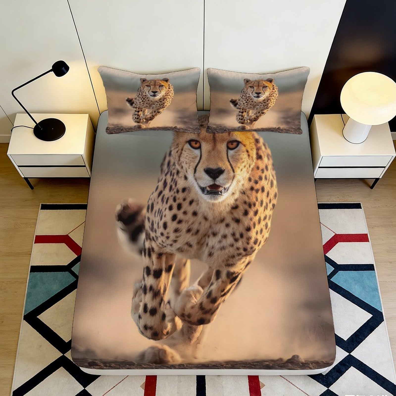 3D Printed Running Cheetah Fitted Sheet Microfiber Soft Anti-Slip Wild Safari Animal Mattress Cover Bedroom Decor 90x200x25cm