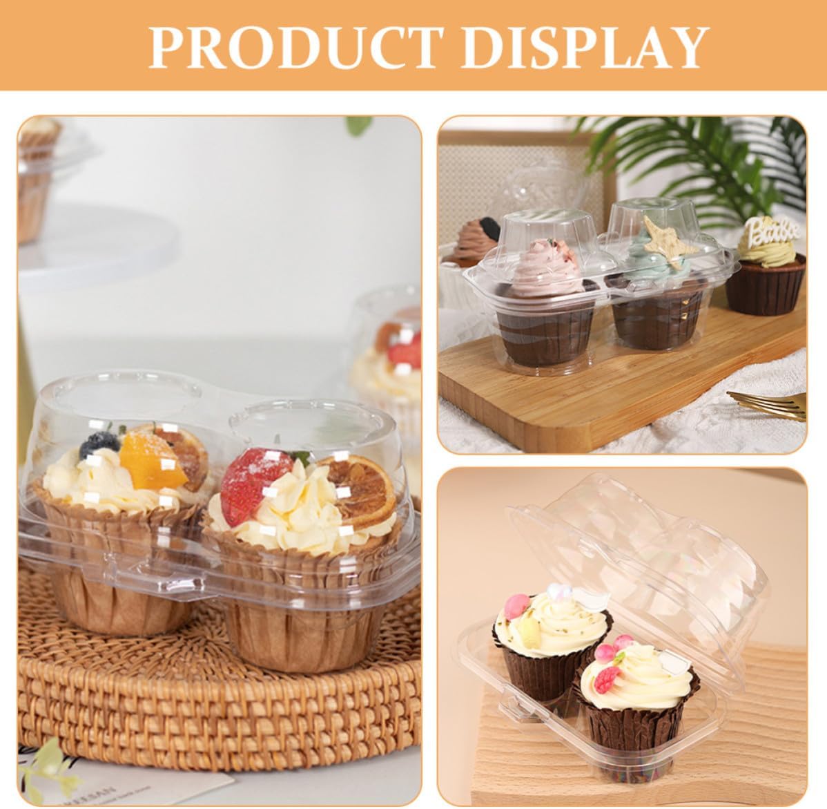 Kichvoe 50pcs Double Cupcake Boxes Mini Cake Containers with Lids Portable Pe Dessert Storage for Birthday Party Multipurpose Cake Carrier