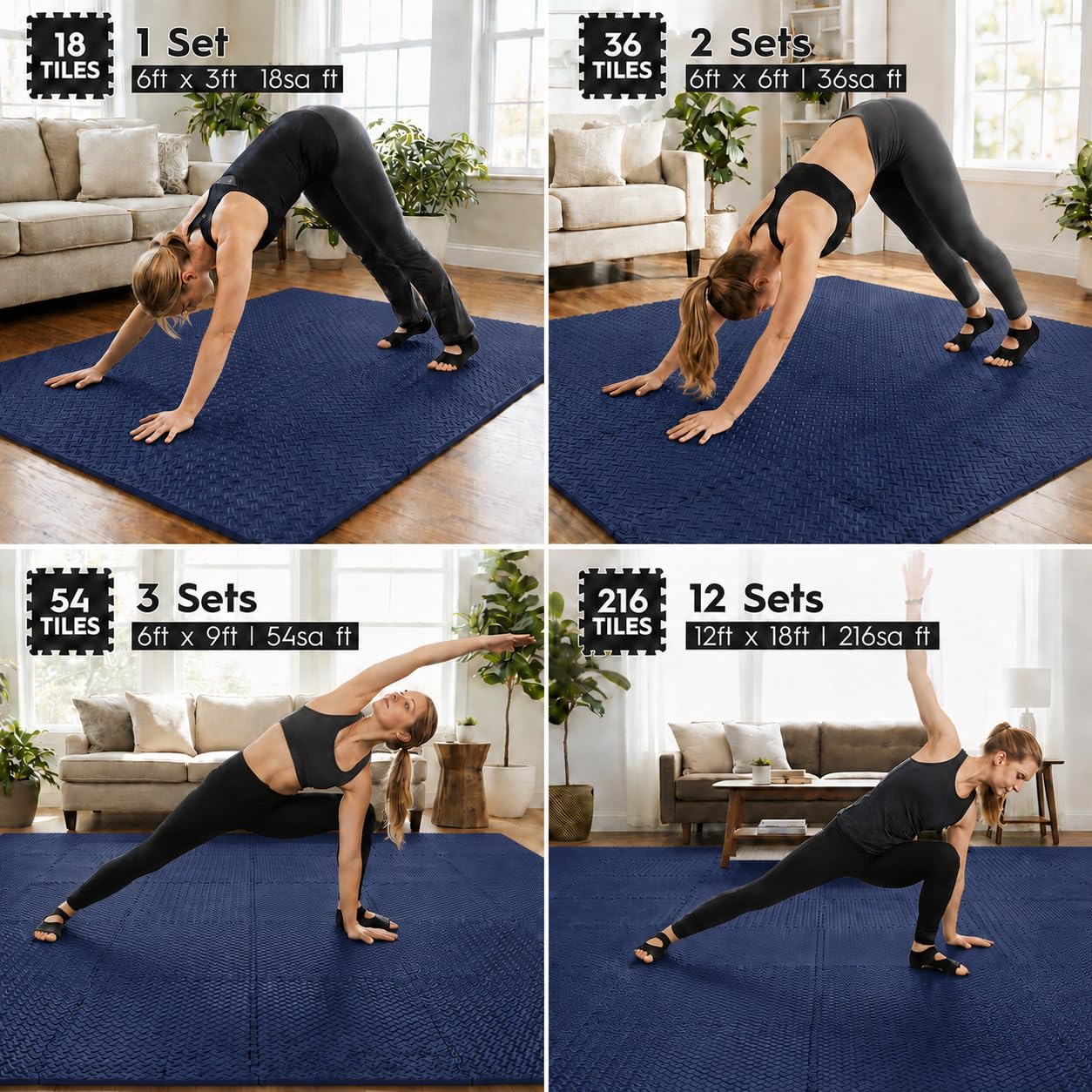 18 Pcs EVA Foam Floor Tiles, Puzzle Exercise Mat Set for Gym | Cover 18 sqft with 12.6" x 12.6" x 0.4" interlocking tiles for home gyms, garages and workout equipment thumbnail