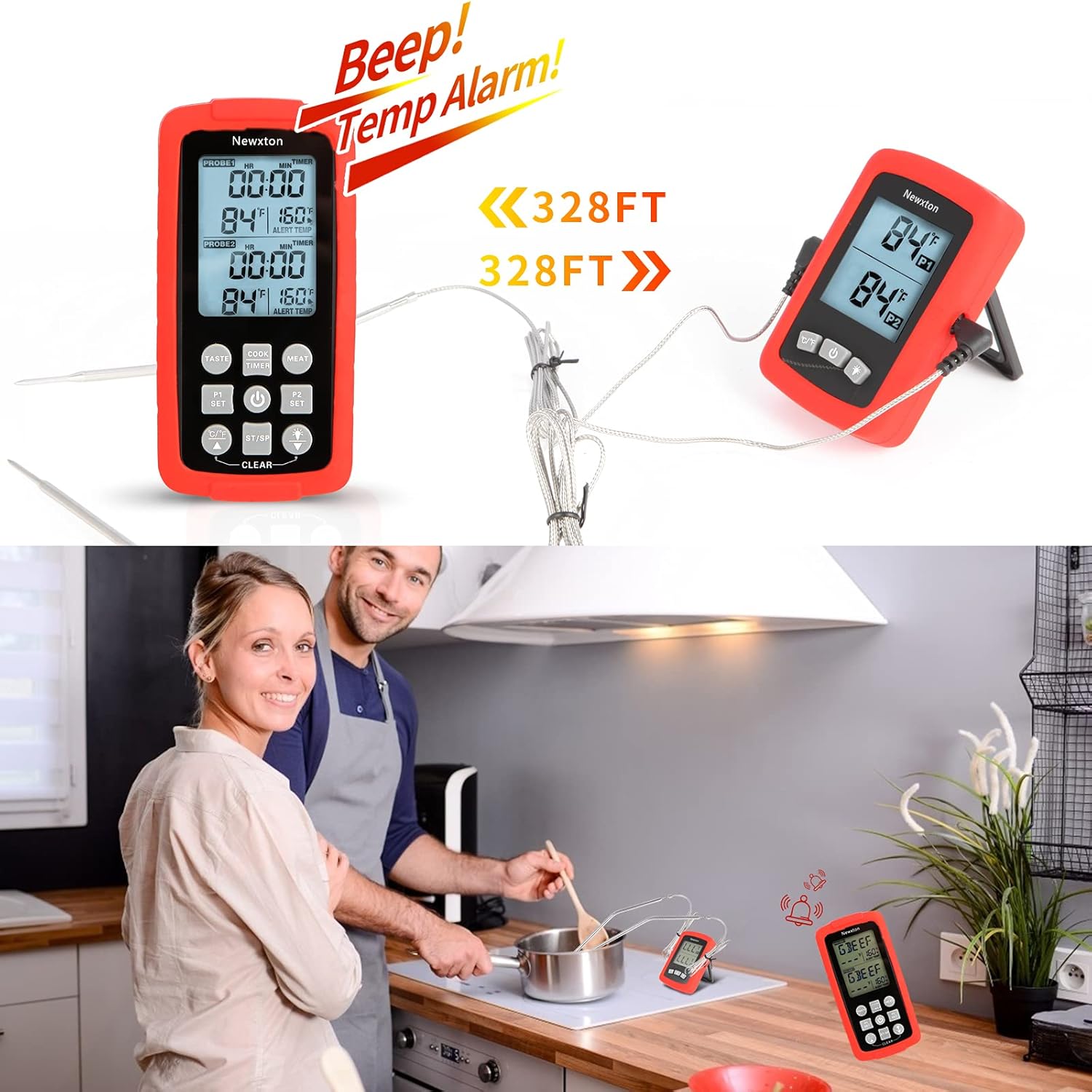review 3 Years Warranty, Wireless Meat Thermometer, Digital Instant Read Food Cooking Remote Meat Thermometer for Grilling, with Dual Probes and 328 FT Range for Smoker, Grill, Oven,BBQ