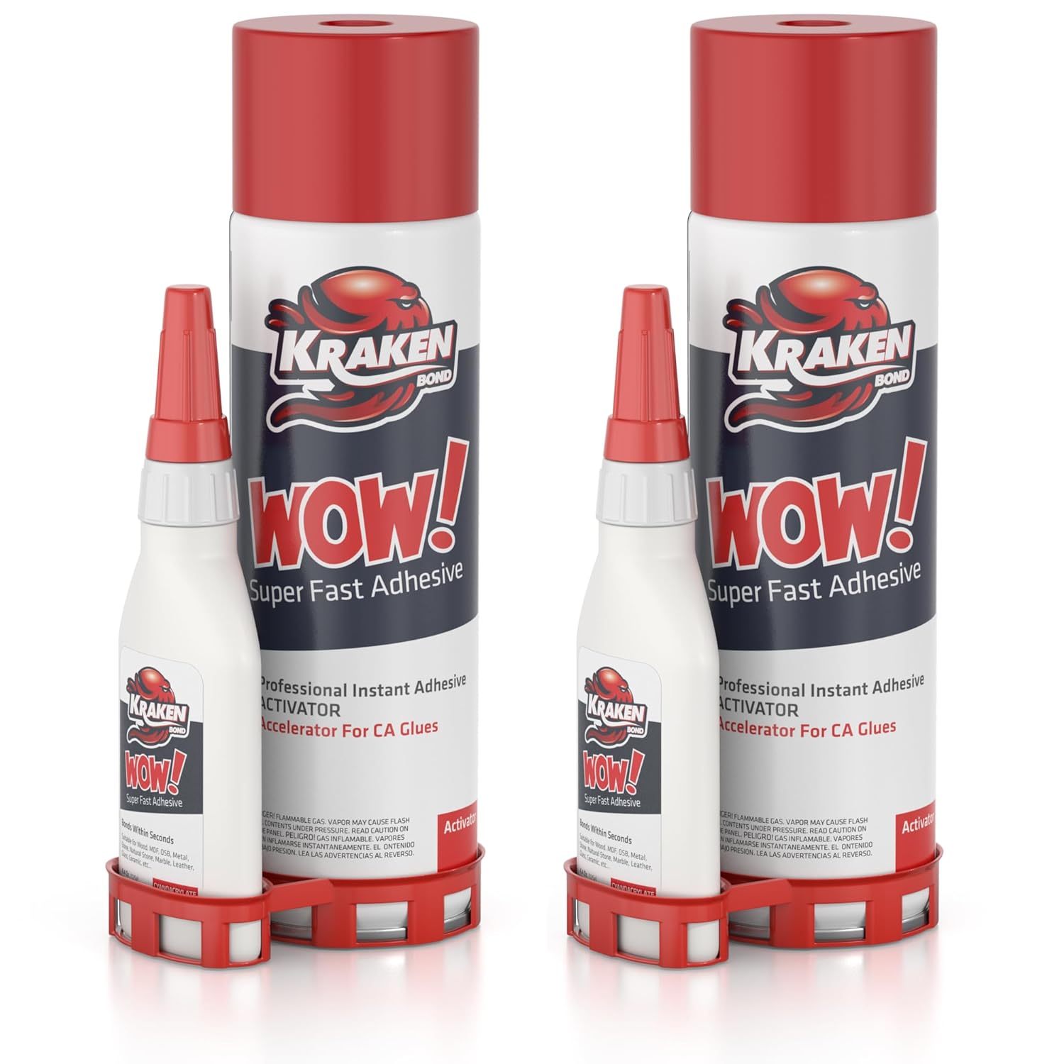 Kraken Bond Wow! CA Glue (2 x 4.4oz.) with Activator (2 x 16.9fl.oz.)- Super Crazy Wood, Cyanoacrylate Glue for Woodworking | 2 Pack