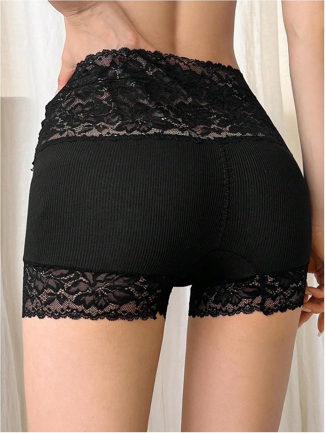 OYOANGLE Women's Floral Lace Mesh Boyshorts Panties V Waist Breathable Stretchy Shapewear Underwear