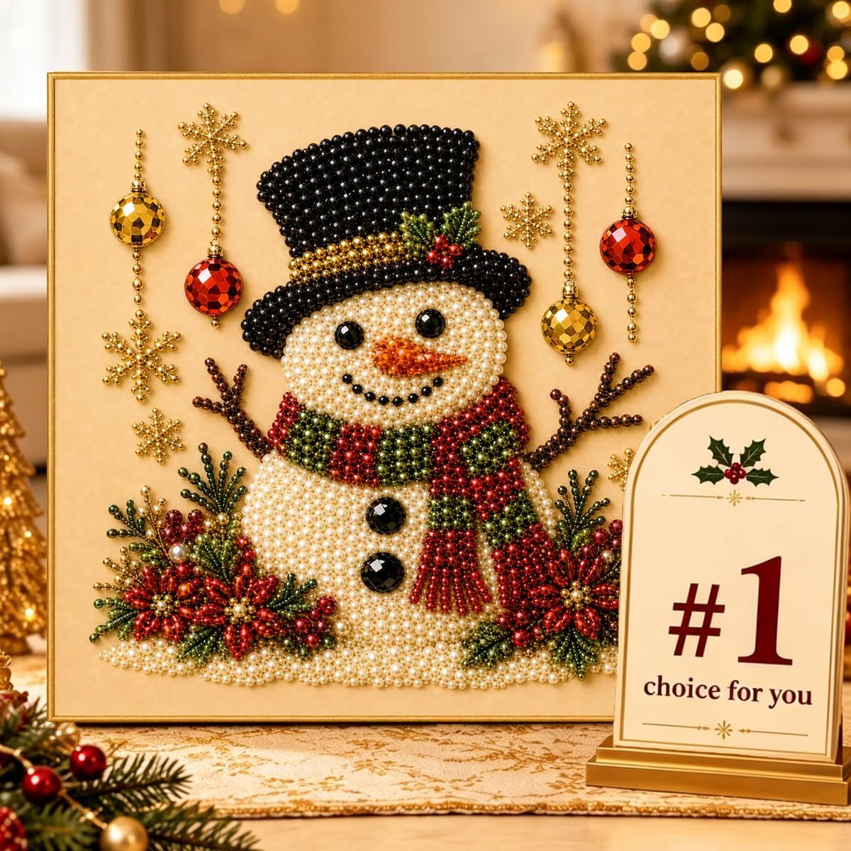 H Diy Christmas Pearl Diamond Painting Art Kit Wit Frame, Christmas Pearl Beads Art Craft For Adults, Gemstone Diamond Dots For Ome Wall Decor, Relaxing Creative Obby