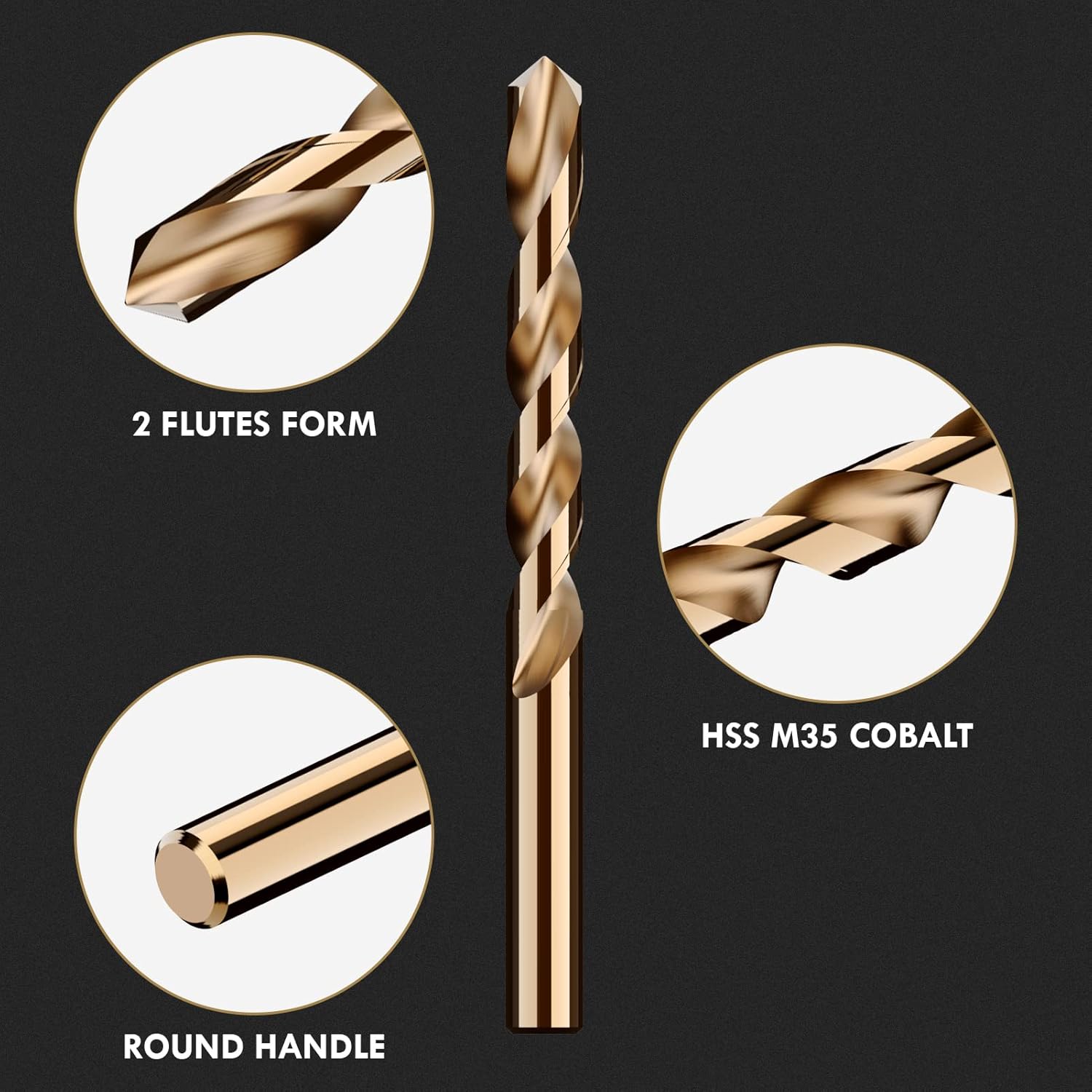 Cobalt Drill Bit Set, 29Pcs M35 High Speed Steel Bits for Hardened Metals, Stainless Steel, Cast Iron and Wooden Plastics, with Metal Index Storage Box, 1/16"-1/2"