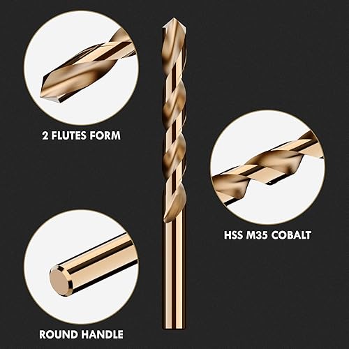 Miniatura 2 de MACXCOIP-Juego de 10 brocas de cobalto M35 de 316 pulg, acero de alta vel., longitud jobber, pmetal endurecidoacero inoxidablehierro fundidomadera y