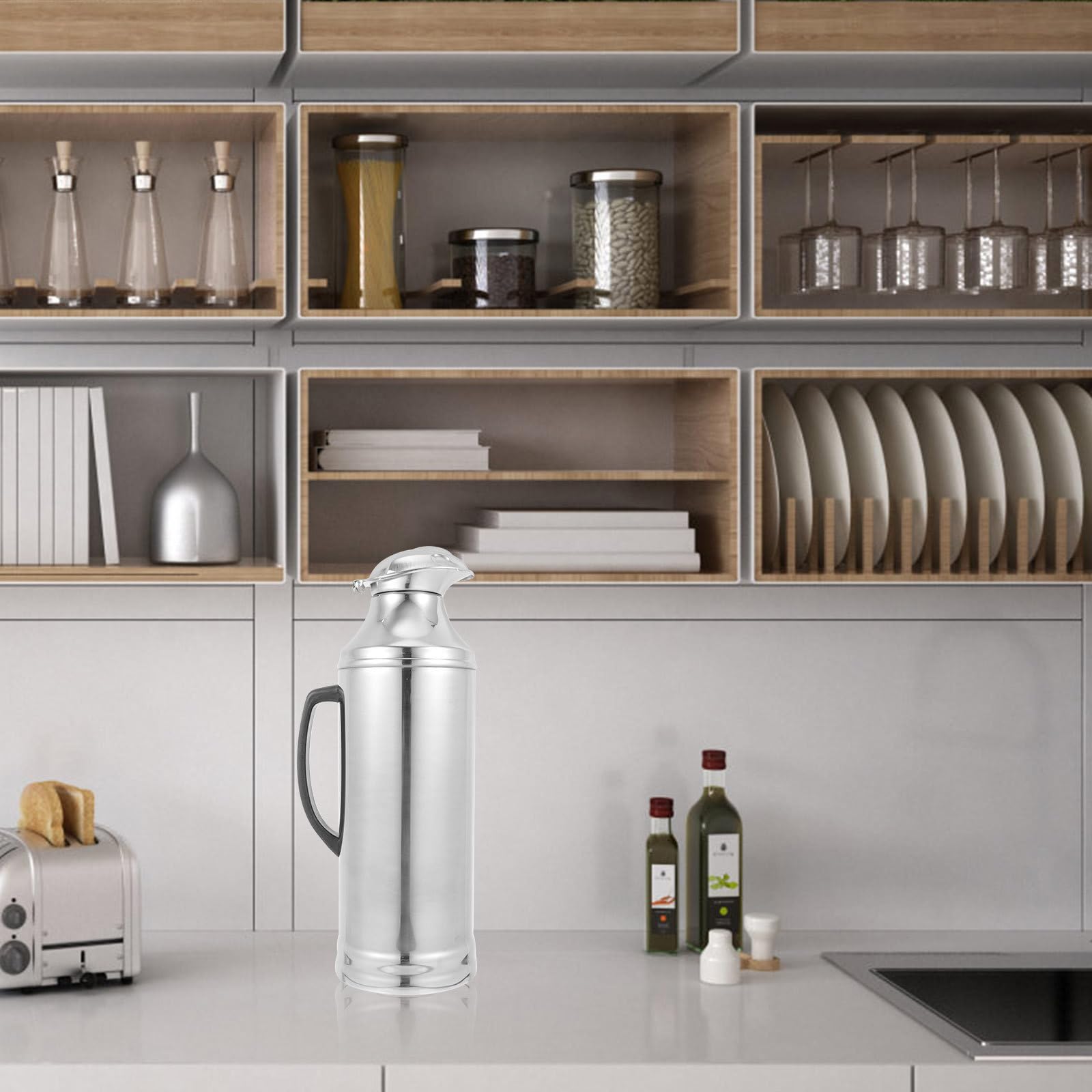 Borraccia Termica in Acciaio Inox con Interno in Vetro, Grande Capacità, Isolamento Termico Affidabile e Salubre per Uso Domestico e Ufficio