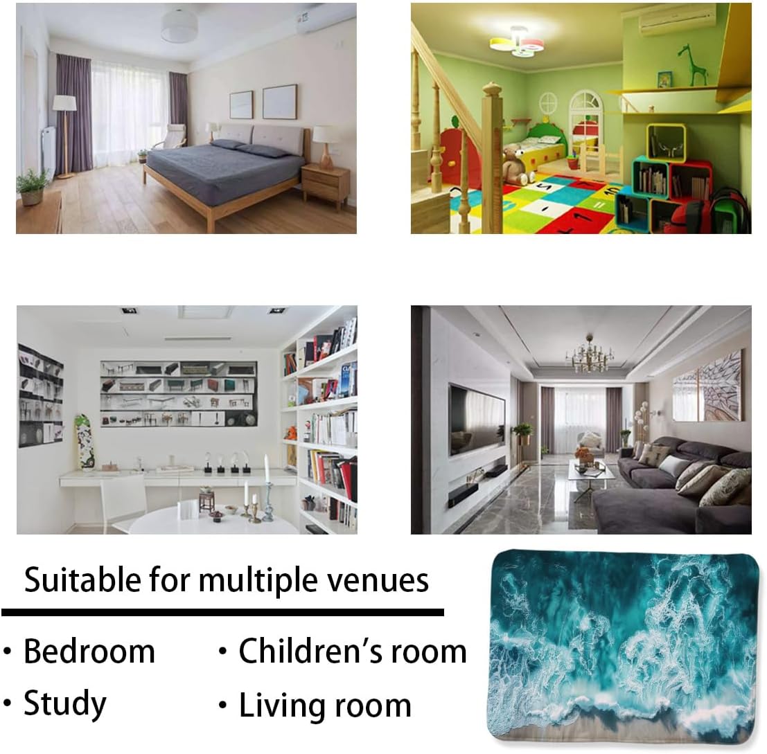 Turquoise Color vast deep Beautiful Nature Waves Hitting The Beach Water Splash Ripples Dynamic Carpet, Flannel Fabric Warm and Comfortable Easy to wash, Bathroom mat 24x36inch