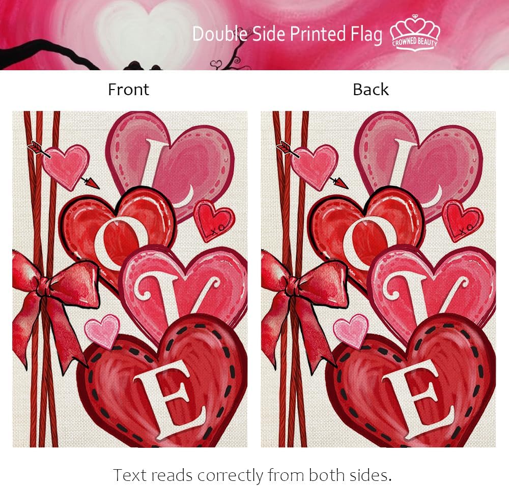 CROWNED BEAUTY Valentines Day Garden Flag Love Heart 12x18 Inch Double Sided Welcome Decoration for Outside Yard CF1921-12 - Image 4