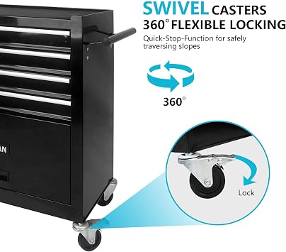 4 Drawers Rolling Tool Cart on Wheels, Trolley Organizer Tool Case Tool Chest, Multifunctional Tool Storage Tool Box for Workshop, Garage, Warehouse, Repair Shop (4 Drawers-29.3