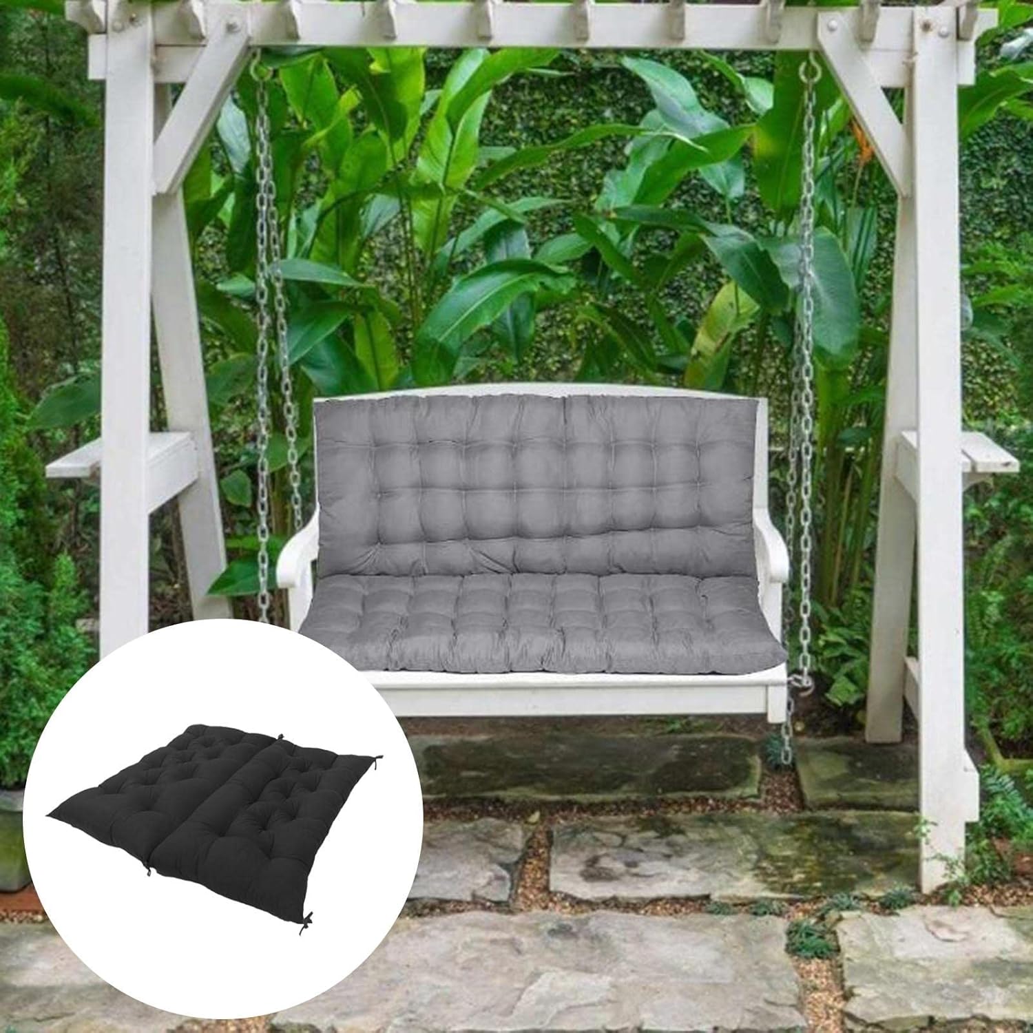 Durable Removable Patio Pad Comfortable Washable Garden Swing Sofa Cushion Mats (Black)