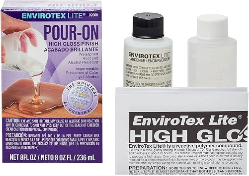 Environmental Technology EnviroTex Lite Pour-On High Gloss Finish [8 oz Kit] Crystal Clear Epoxy Coating for Tabletops / Countertops, Waterproof, Heat & Alcohol Resistant 4 oz Resin + 4 oz Hardener